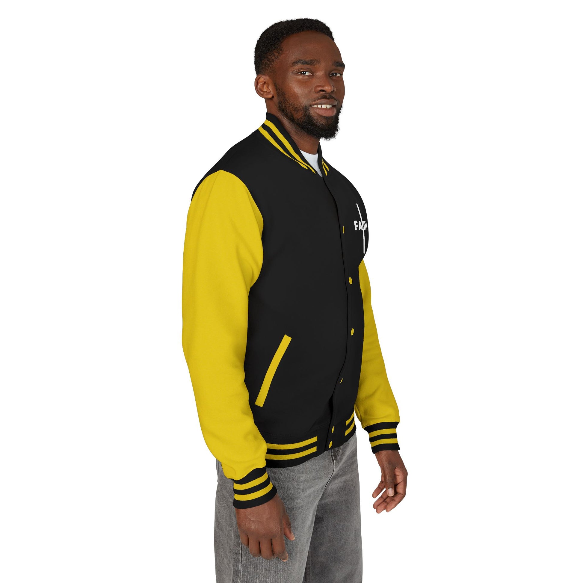 Unisex Heavyweight Letterman Jacket, Faith-based Jacket, Vintage Style Sports Jacket, College Spirit Wear, Casual Outwear, Gifts for Sports Lovers, Fall Fashion