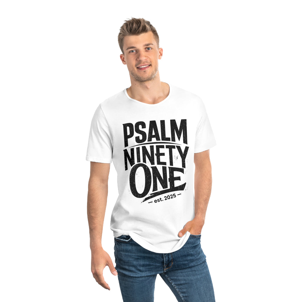 Psalm 91 Men's Curved Hem Tee — Stylish Graphic Streetwear Gift