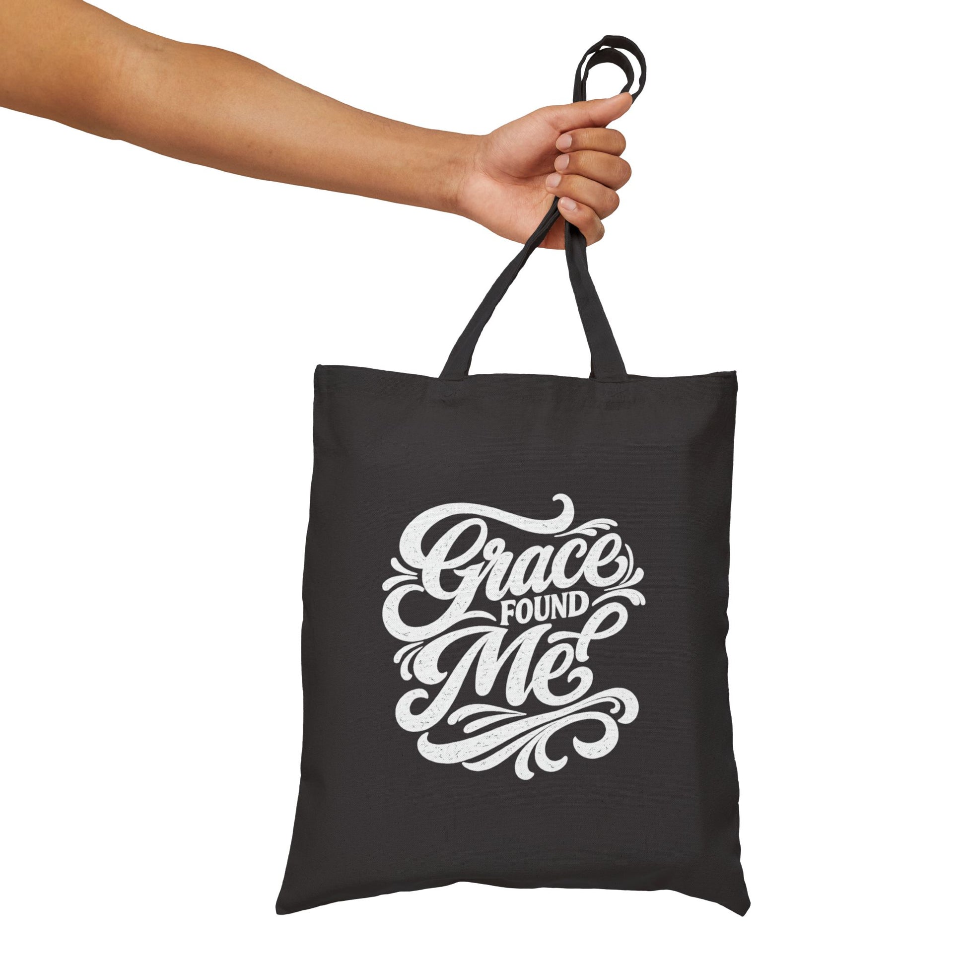 Canvas Tote Bag — "Grace Found Me" Inspirational Script Tote