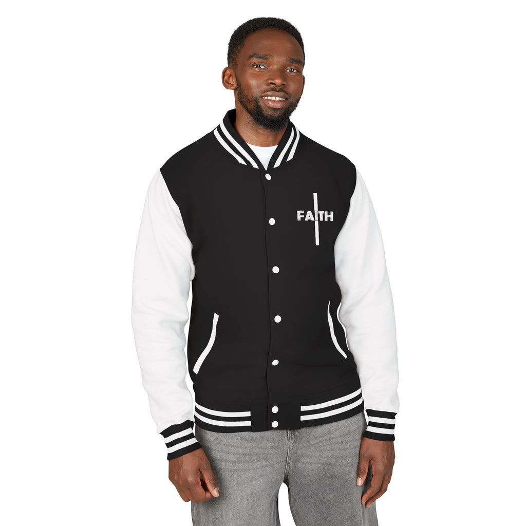 Unisex Heavyweight Letterman Jacket, Faith-based Jacket, Vintage Style Sports Jacket, College Spirit Wear, Casual Outwear, Gifts for Sports Lovers, Fall Fashion
