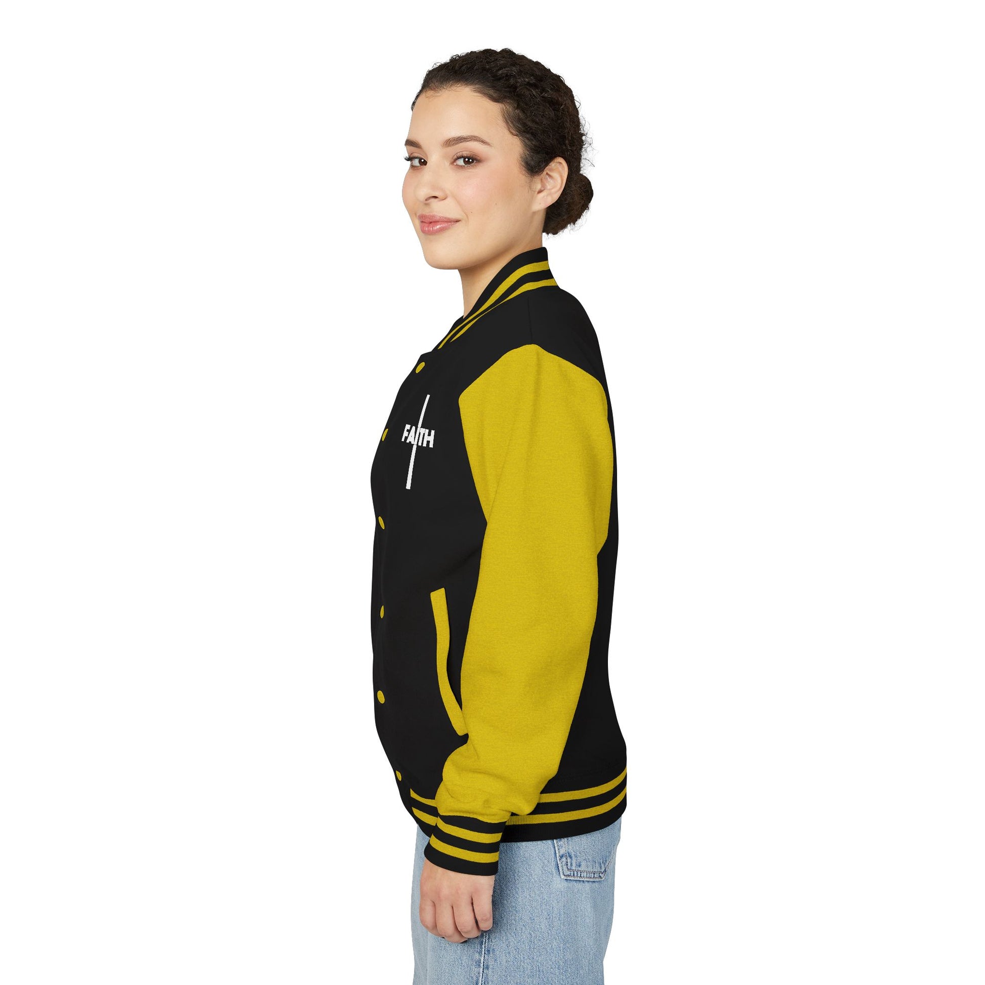 Unisex Heavyweight Letterman Jacket, Faith-based Jacket, Vintage Style Sports Jacket, College Spirit Wear, Casual Outwear, Gifts for Sports Lovers, Fall Fashion