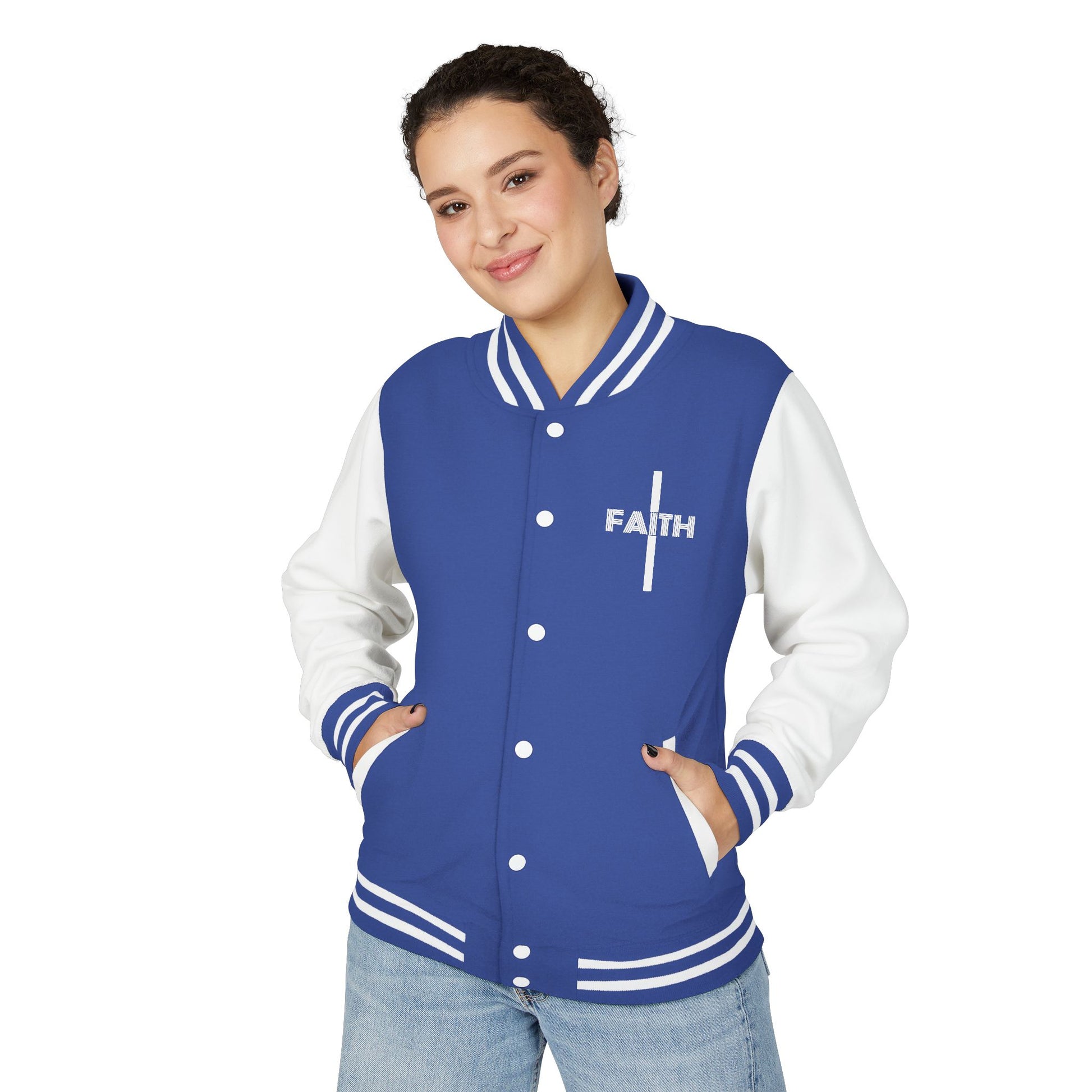 Unisex Heavyweight Letterman Jacket, Faith-based Jacket, Vintage Style Sports Jacket, College Spirit Wear, Casual Outwear, Gifts for Sports Lovers, Fall Fashion