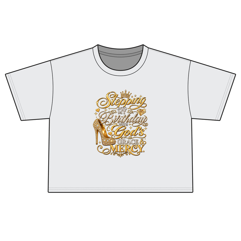 Birthday Gospel Tee — "Stepping into My Birthday with God's Mercy" Women's Boxy Tee