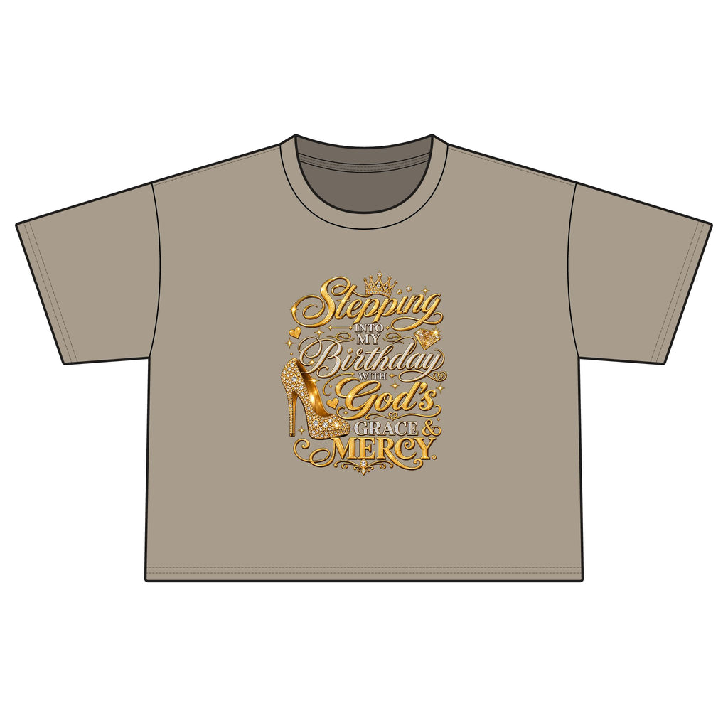 Birthday Gospel Tee — "Stepping into My Birthday with God's Mercy" Women's Boxy Tee