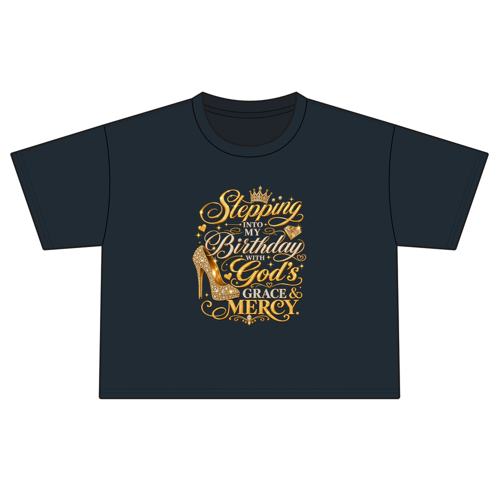 Birthday Gospel Tee — "Stepping into My Birthday with God's Mercy" Women's Boxy Tee