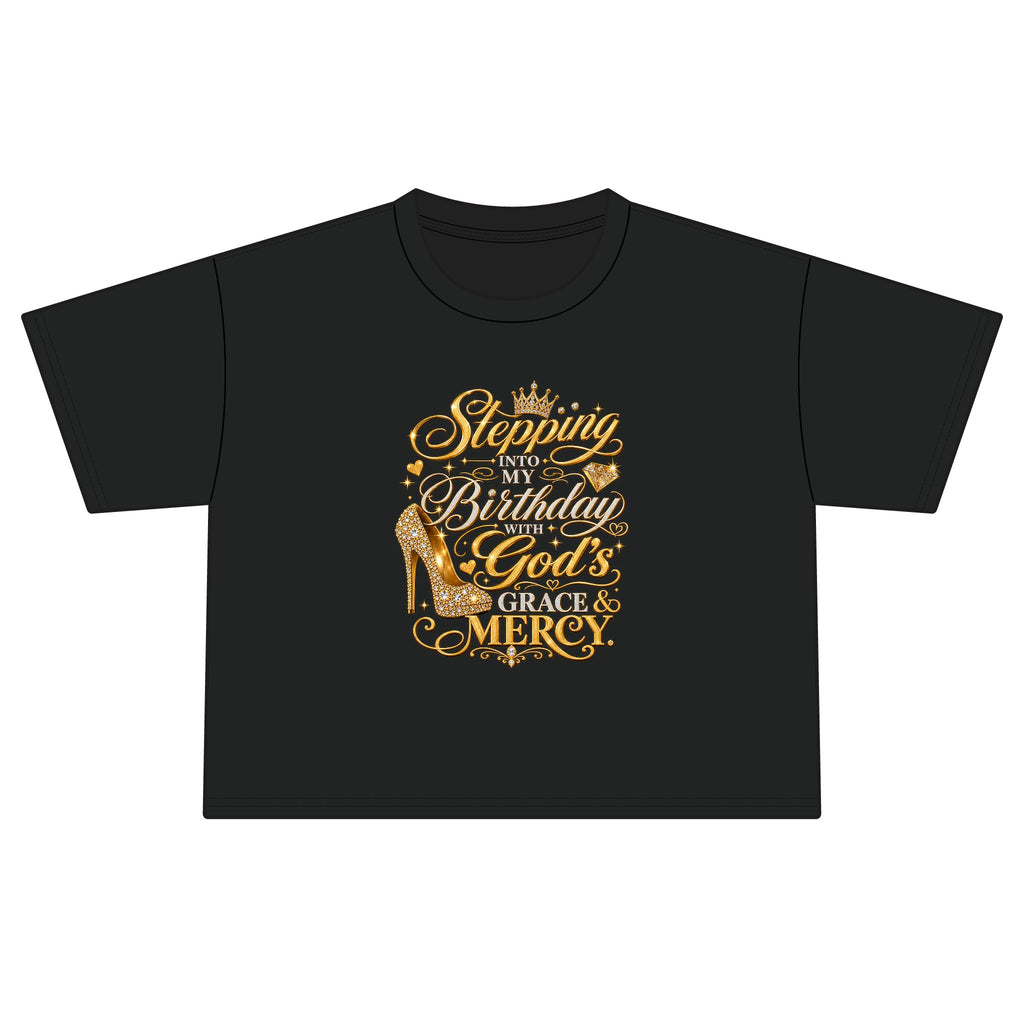 Birthday Gospel Tee — "Stepping into My Birthday with God's Mercy" Women's Boxy Tee