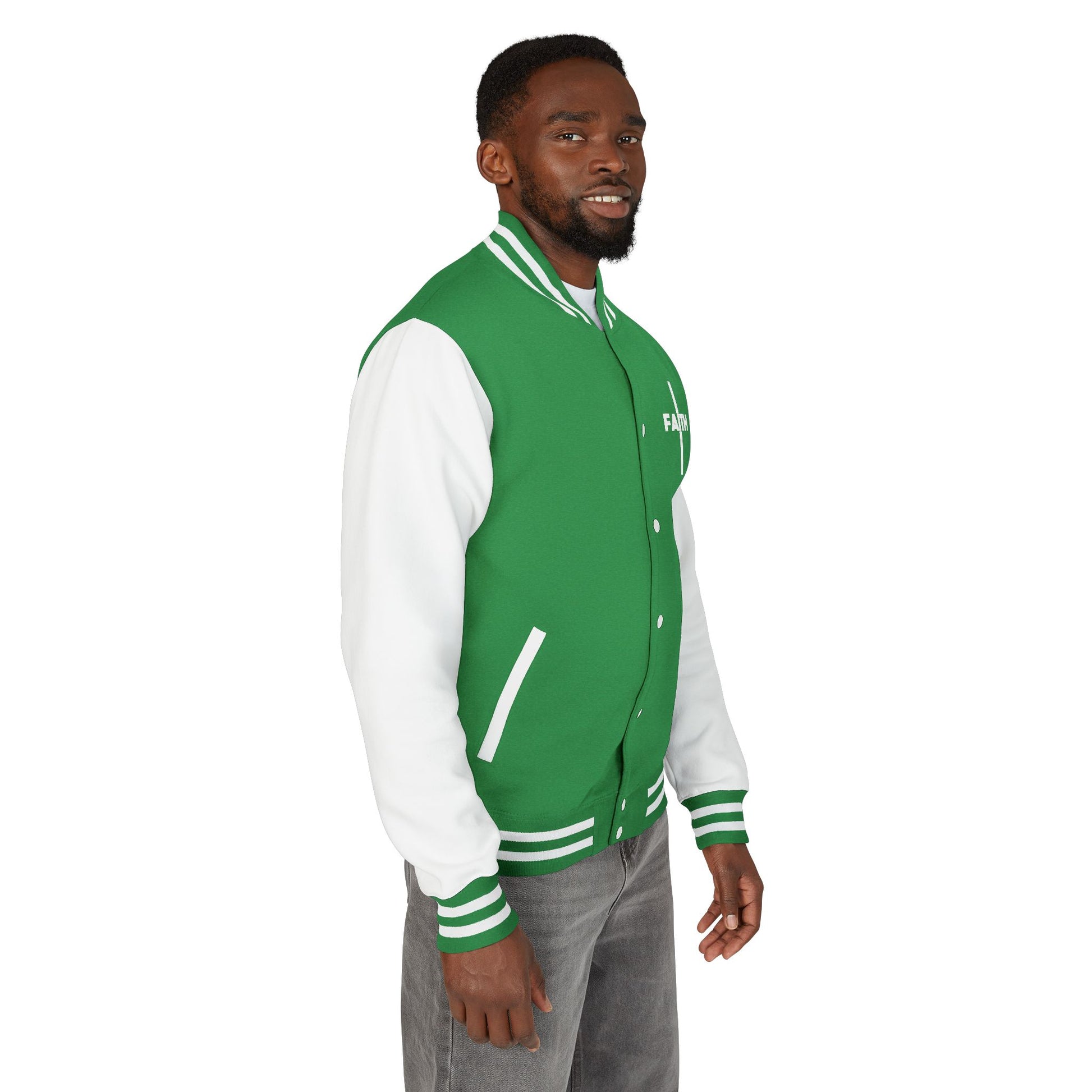 Unisex Heavyweight Letterman Jacket, Faith-based Jacket, Vintage Style Sports Jacket, College Spirit Wear, Casual Outwear, Gifts for Sports Lovers, Fall Fashion