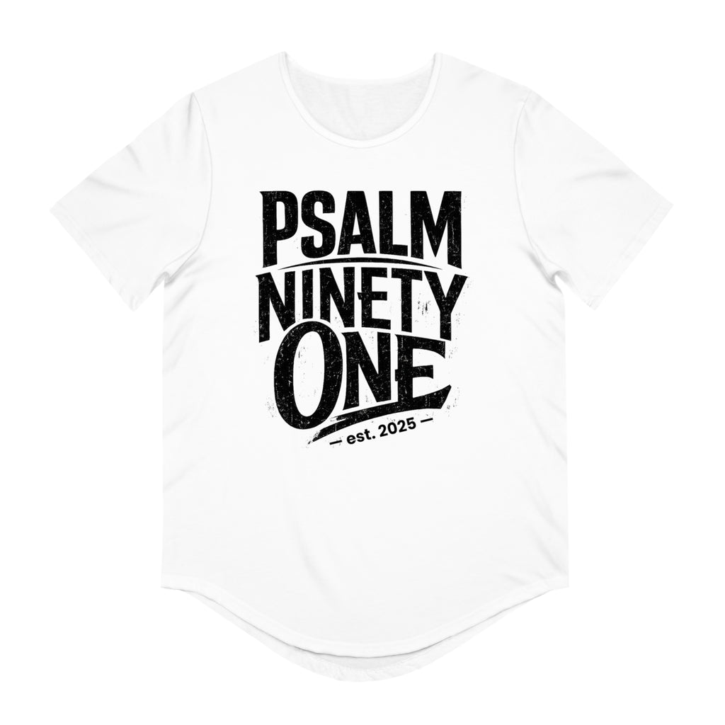 Psalm 91 Men's Curved Hem Tee — Stylish Graphic Streetwear Gift
