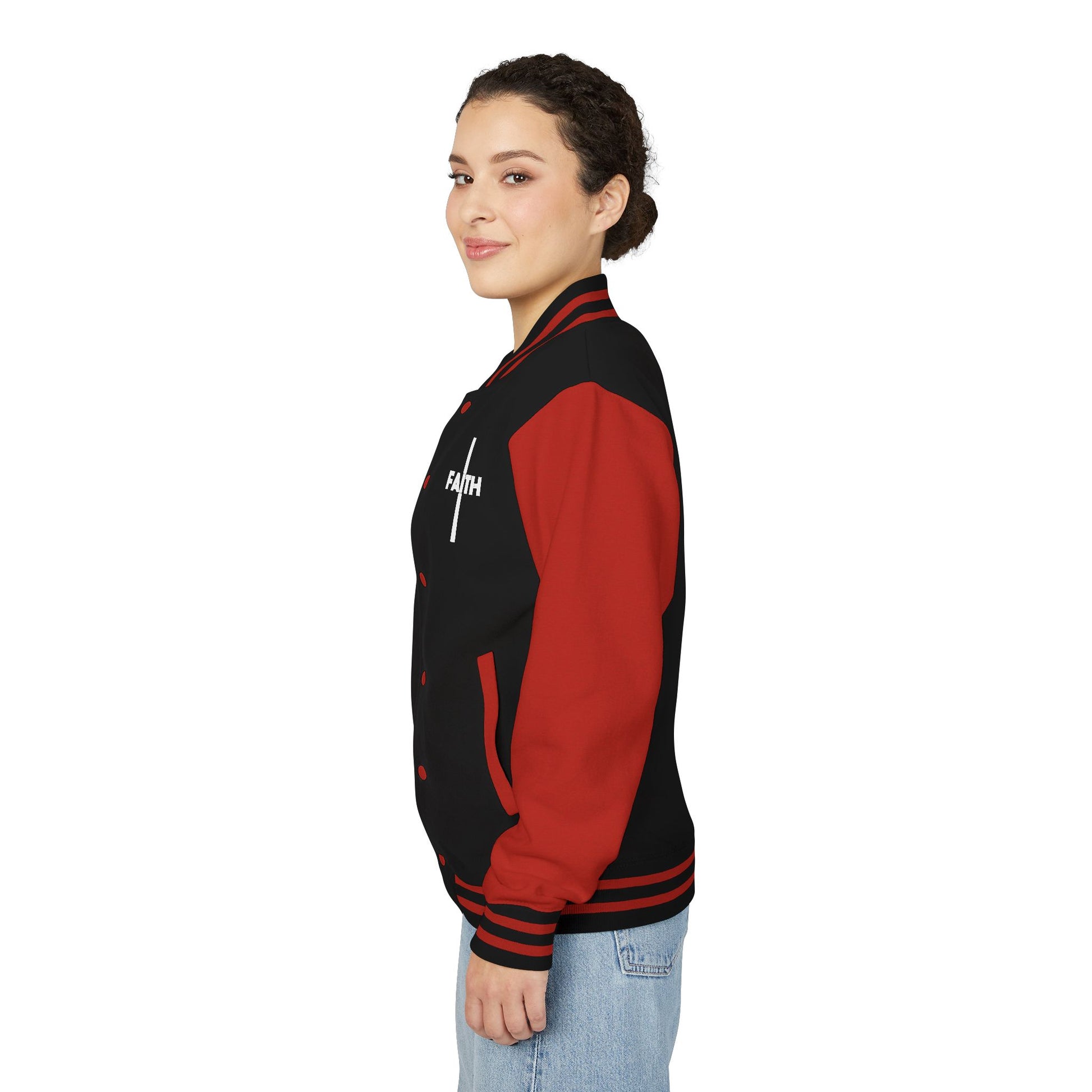 Unisex Heavyweight Letterman Jacket, Faith-based Jacket, Vintage Style Sports Jacket, College Spirit Wear, Casual Outwear, Gifts for Sports Lovers, Fall Fashion