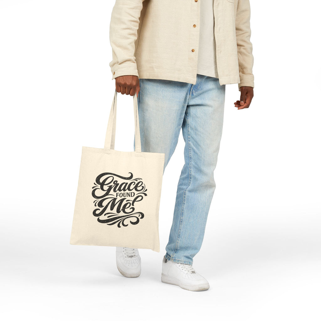 Canvas Tote Bag — "Grace Found Me" Inspirational Script Tote