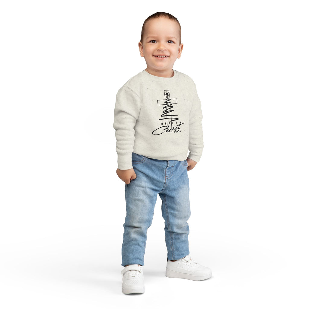 Toddler Sweatshirt - Minimalist Christmas Tree & Cross, Merry Christmas