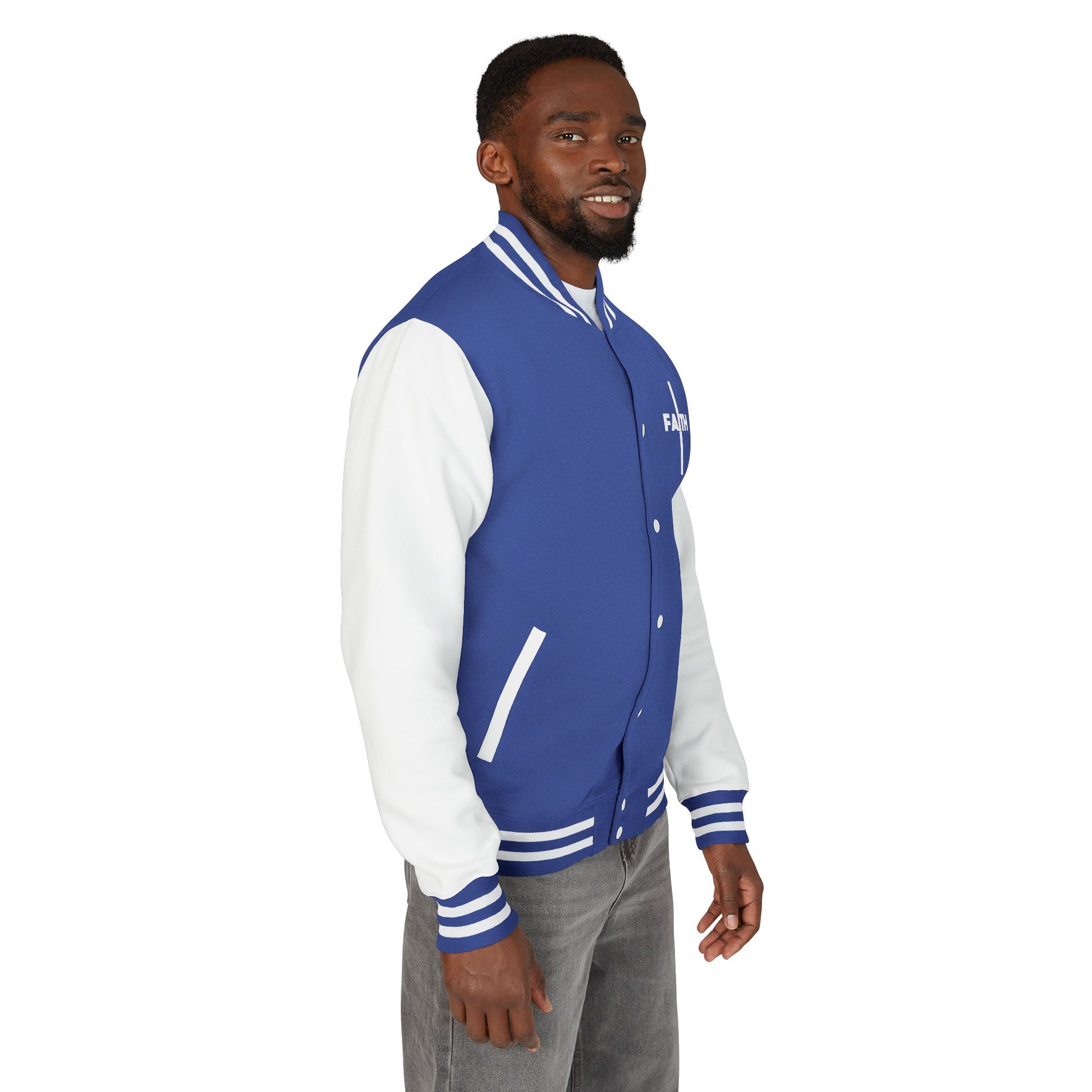 Unisex Heavyweight Letterman Jacket, Faith-based Jacket, Vintage Style Sports Jacket, College Spirit Wear, Casual Outwear, Gifts for Sports Lovers, Fall Fashion