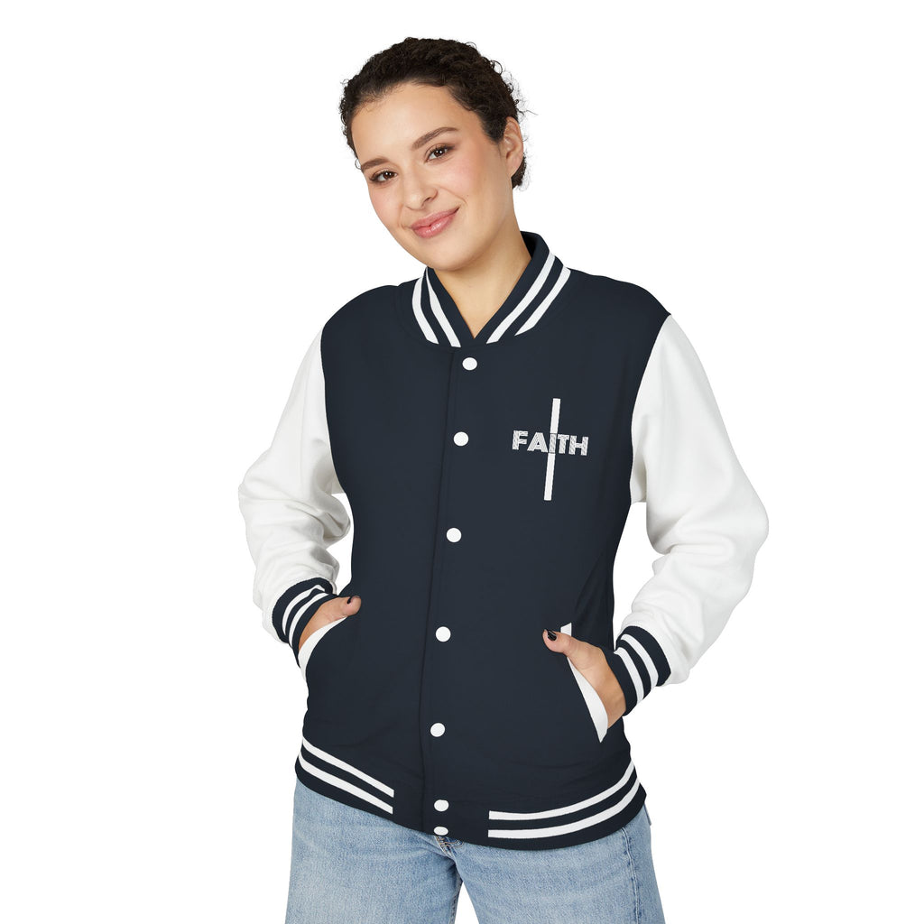 Unisex Heavyweight Letterman Jacket, Faith-based Jacket, Vintage Style Sports Jacket, College Spirit Wear, Casual Outwear, Gifts for Sports Lovers, Fall Fashion