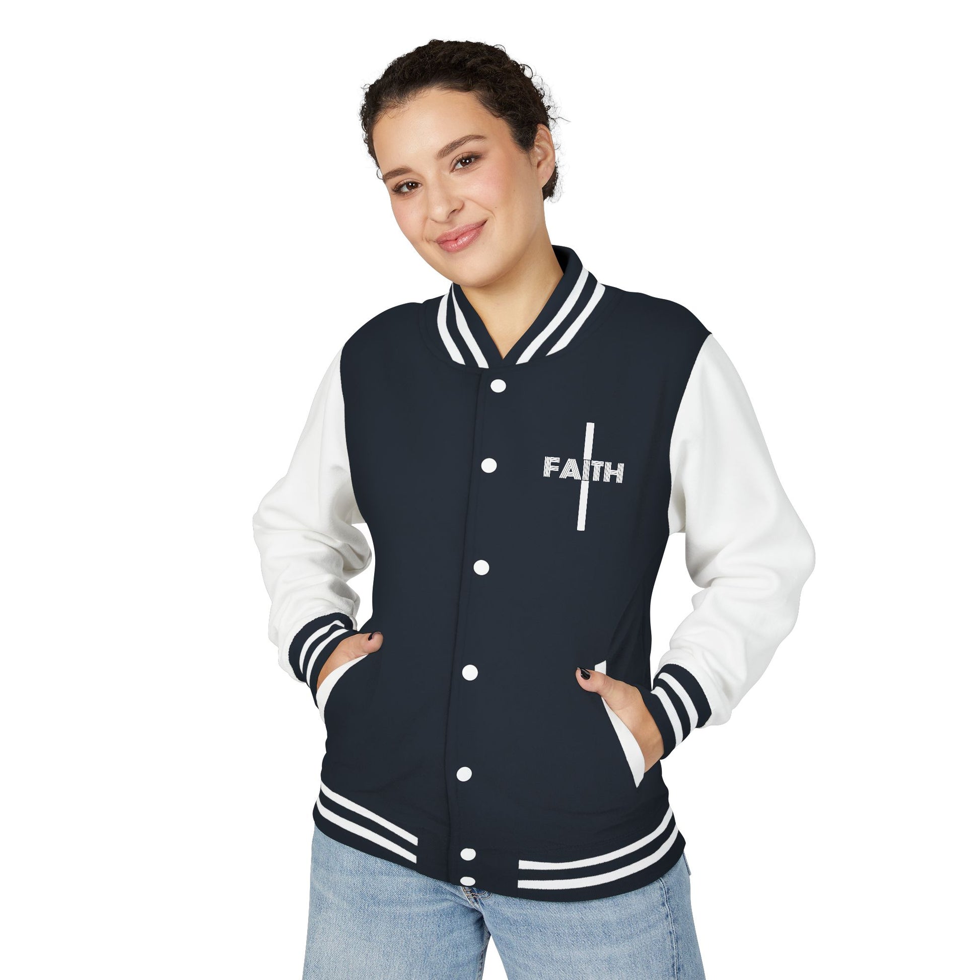 Unisex Heavyweight Letterman Jacket, Faith-based Jacket, Vintage Style Sports Jacket, College Spirit Wear, Casual Outwear, Gifts for Sports Lovers, Fall Fashion