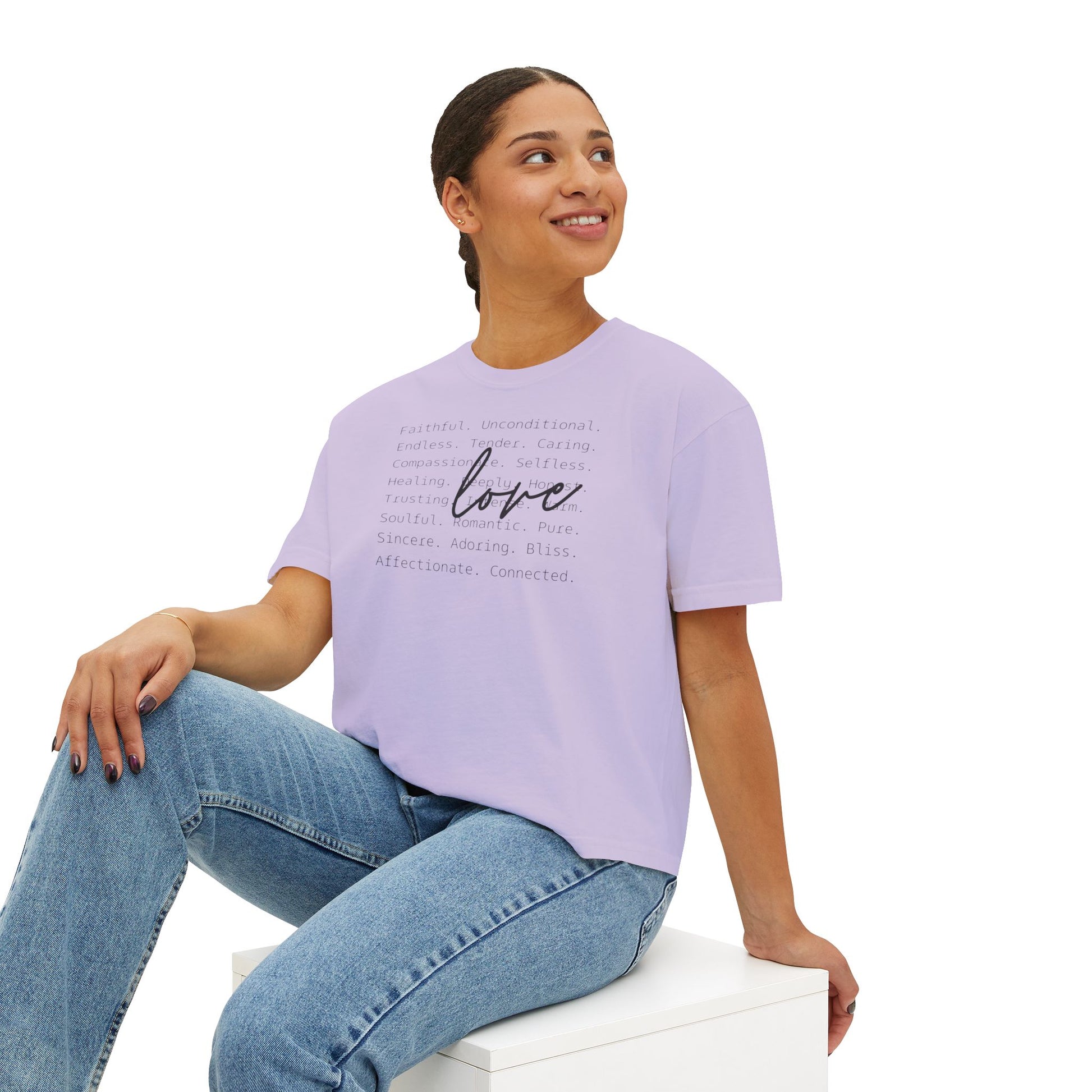 Women's Boxy Love Tee | Affirmation Top, Self-Care Gift, Cozy Casual Wear, Birthday Gift, Positive Vibes