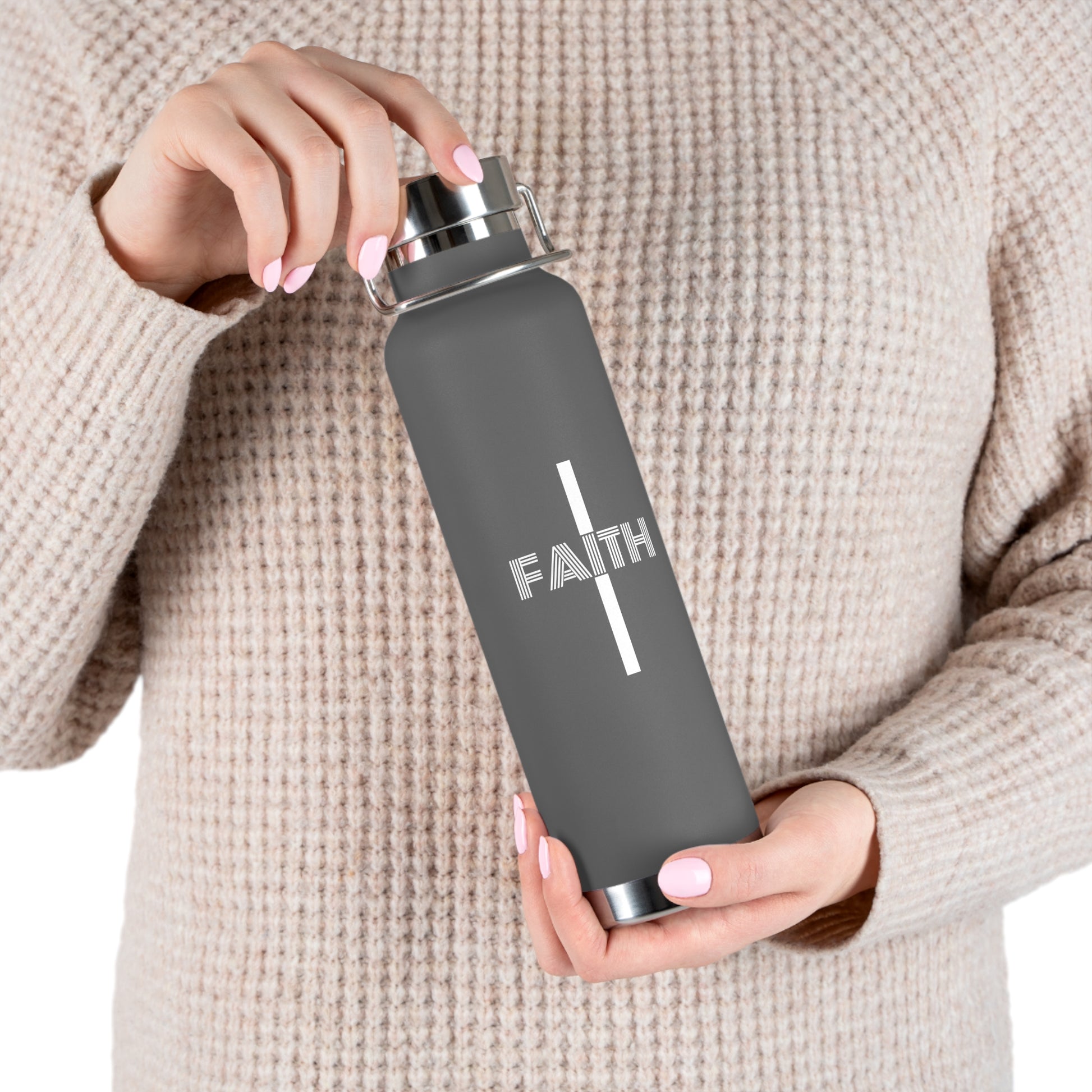 Faith Cross 22oz Insulated Water Bottle — Copper Vacuum Thermal Flask