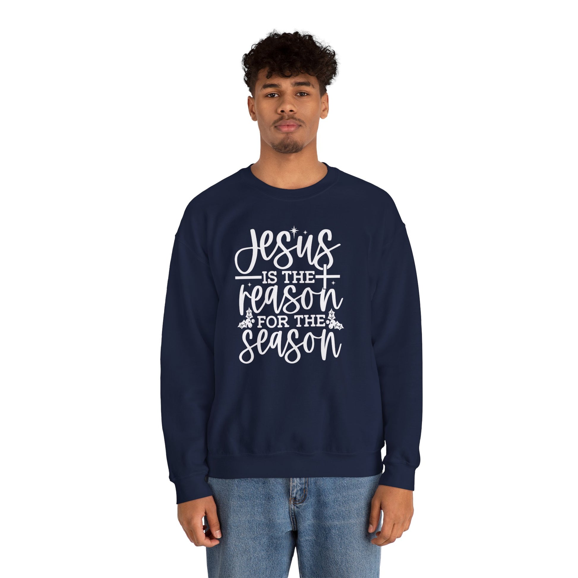 Jesus is the Reason for the Season, Christmas Crewneck Sweatshirt Fabric Knit Long Sleeve Winter Casual Soft Medium Length Hoodie for Men and Women