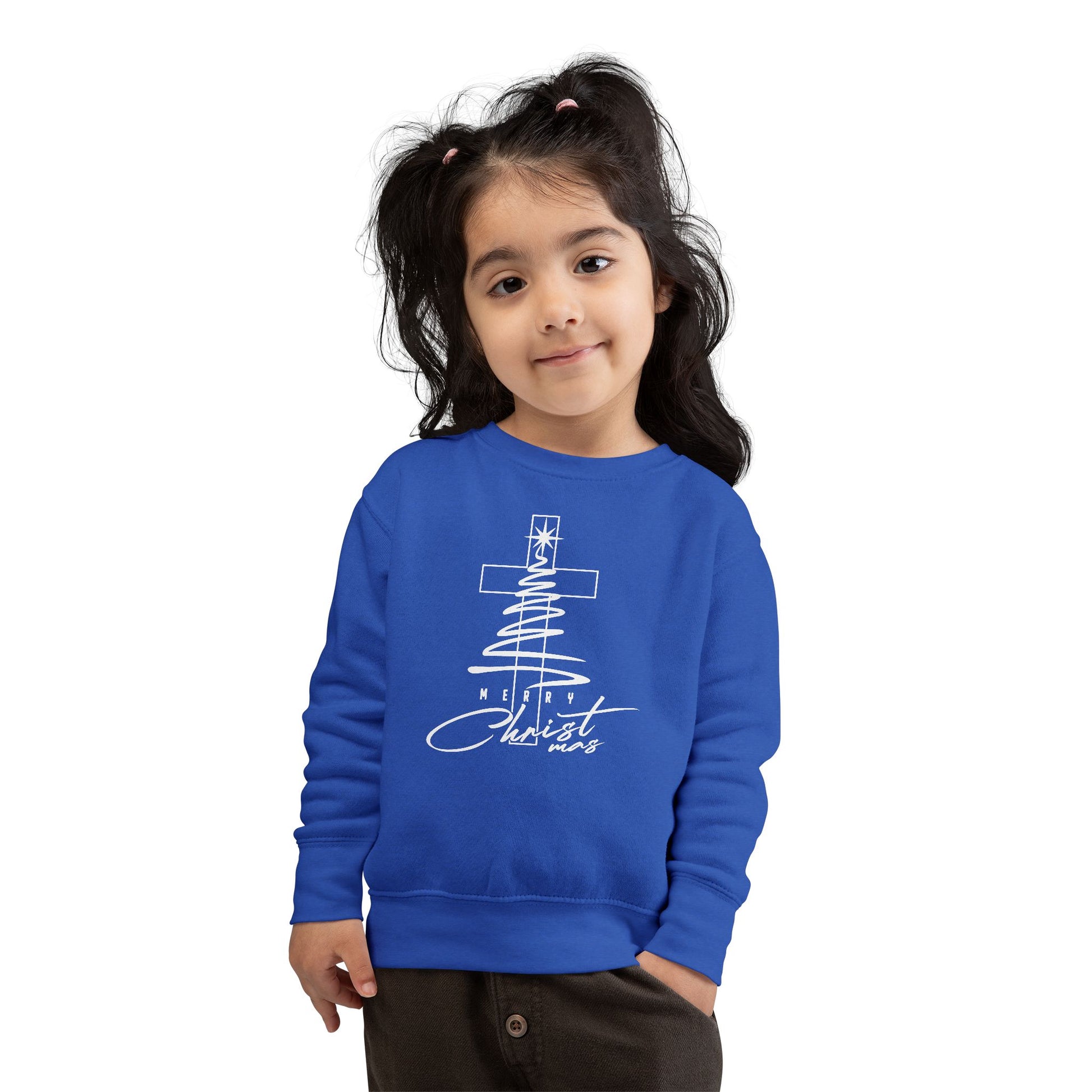 Toddler Sweatshirt - Minimalist Christmas Tree & Cross, Merry Christmas