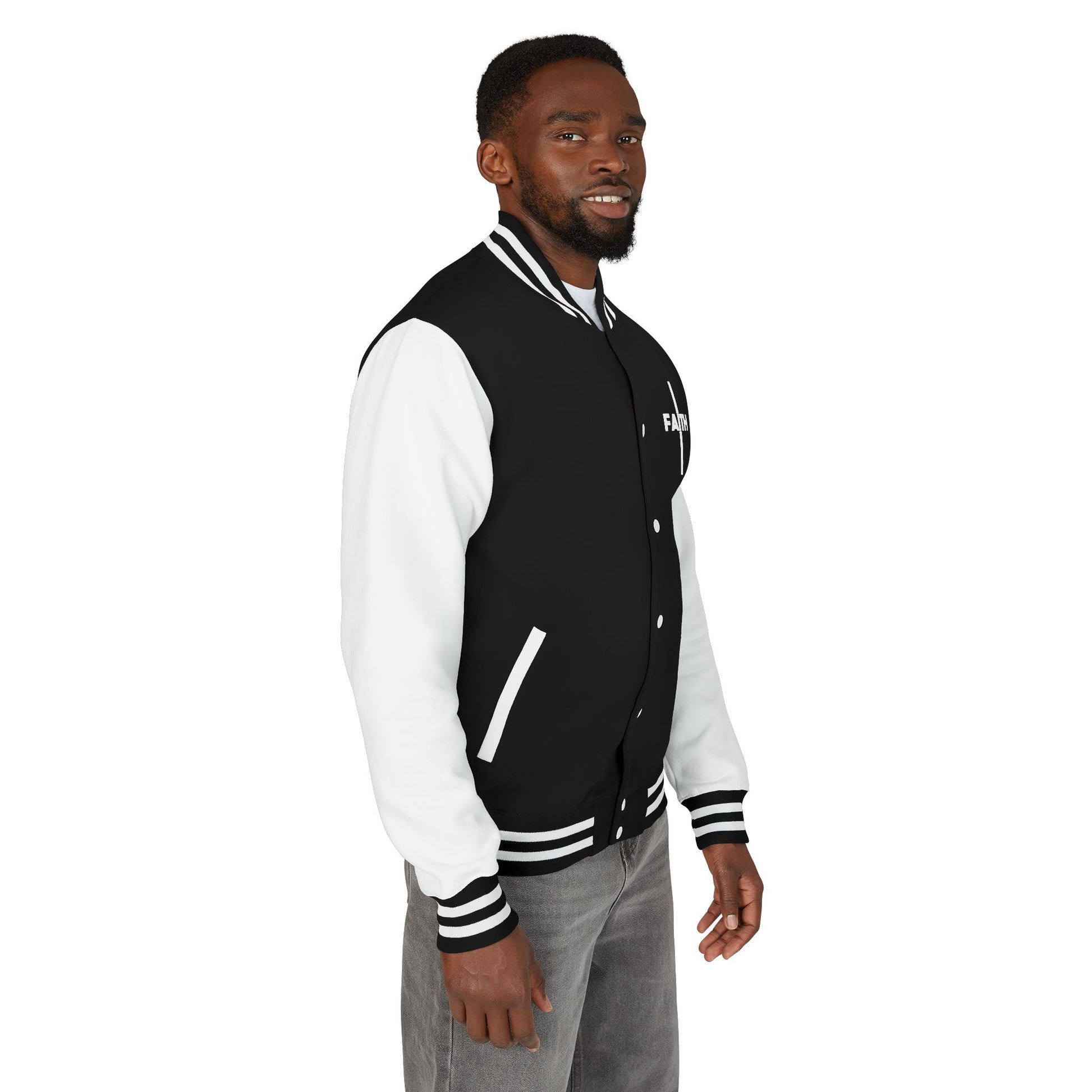 Unisex Heavyweight Letterman Jacket, Faith-based Jacket, Vintage Style Sports Jacket, College Spirit Wear, Casual Outwear, Gifts for Sports Lovers, Fall Fashion