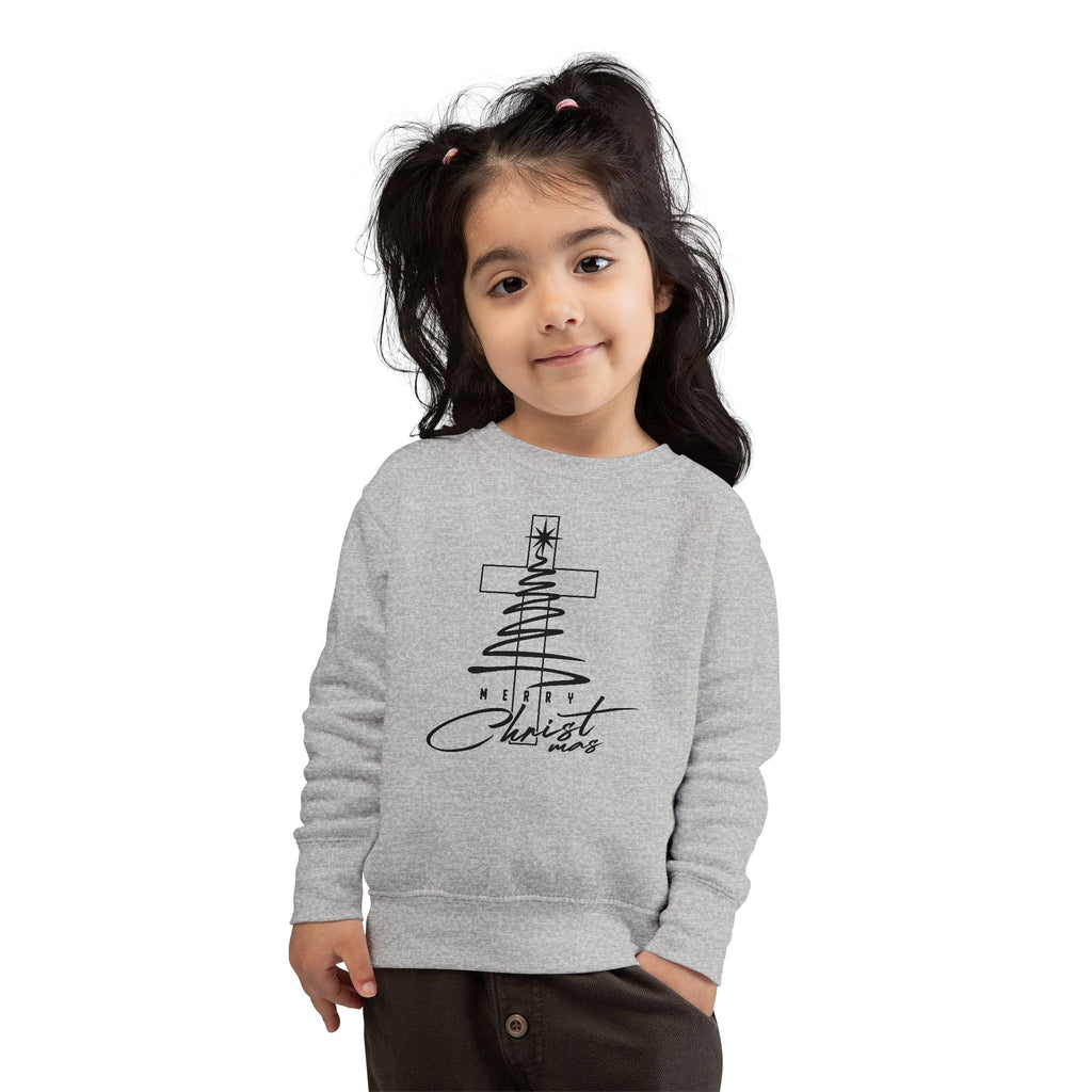 Toddler Sweatshirt - Minimalist Christmas Tree & Cross, Merry Christmas