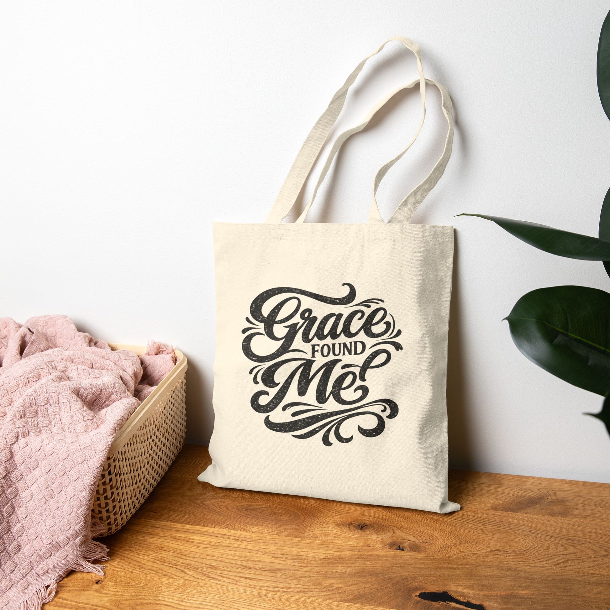 Canvas Tote Bag — "Grace Found Me" Inspirational Script Tote
