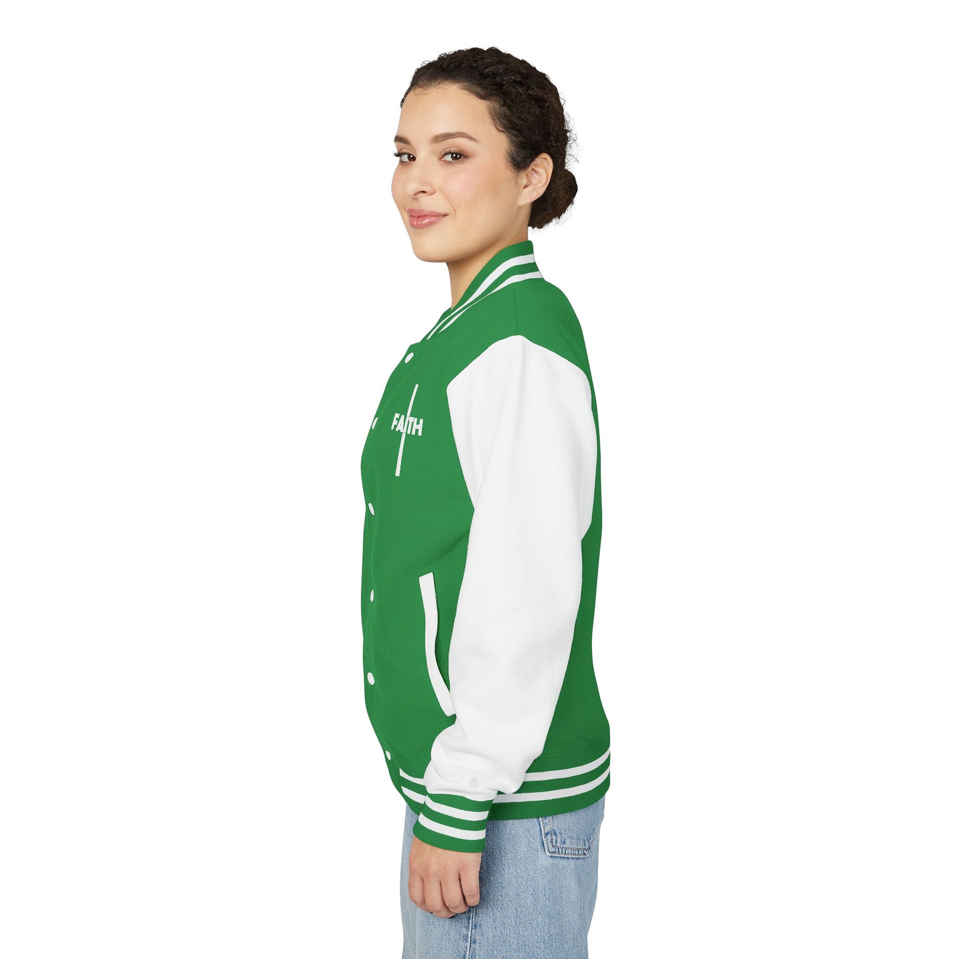 Unisex Heavyweight Letterman Jacket, Faith-based Jacket, Vintage Style Sports Jacket, College Spirit Wear, Casual Outwear, Gifts for Sports Lovers, Fall Fashion