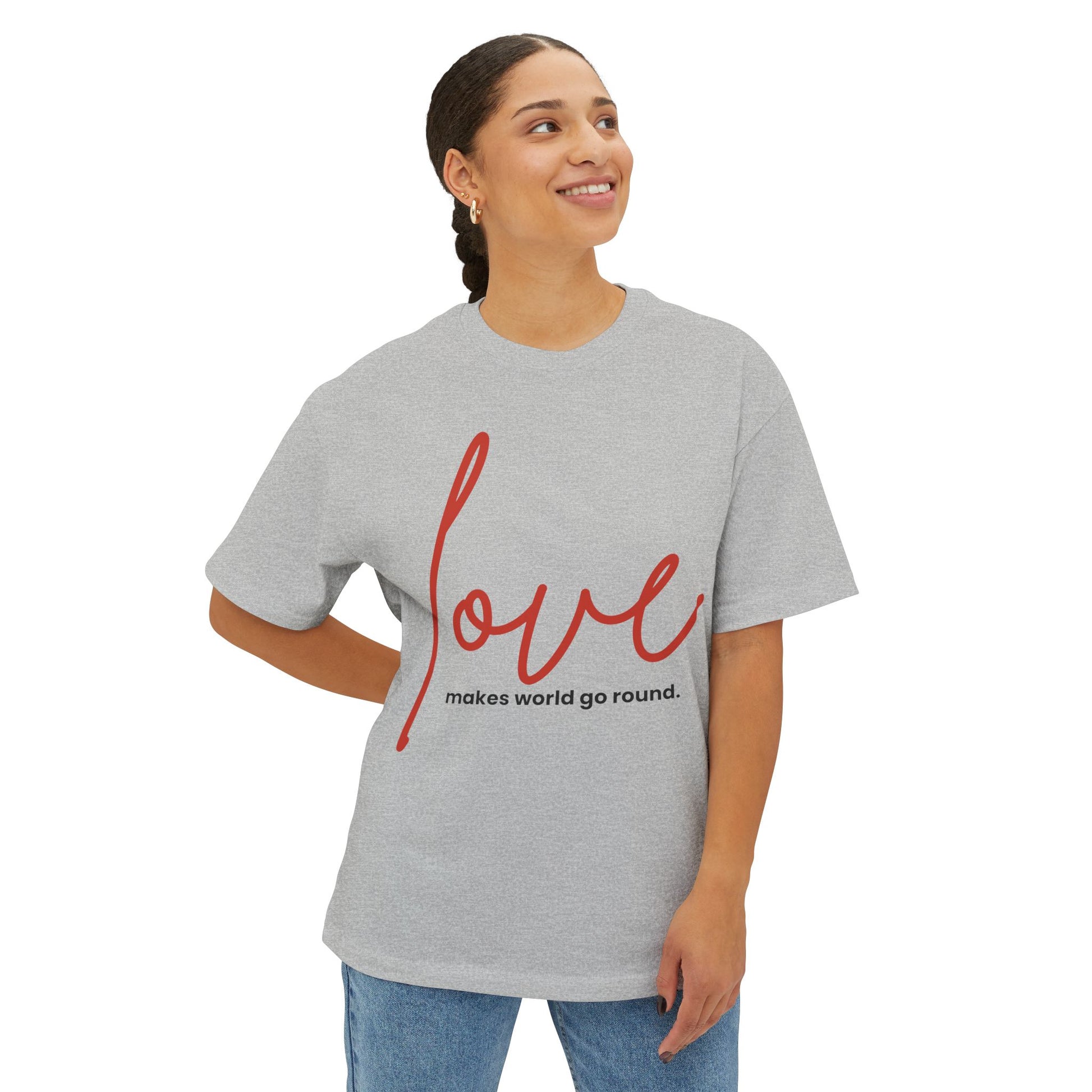 Love Makes The World Go Round Oversized Boxy Tee — Valentine's Day Shirt