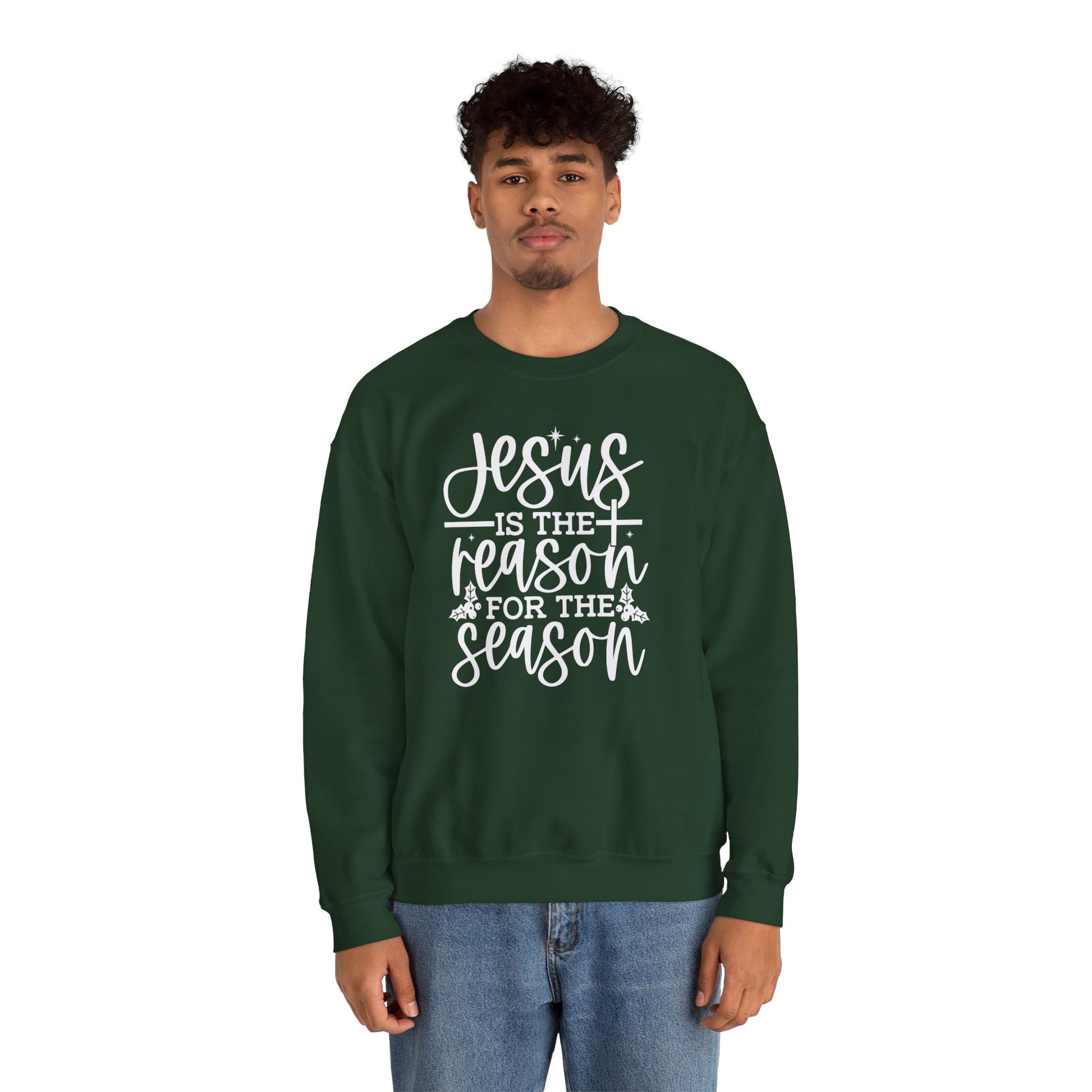 Jesus is the Reason for the Season, Christmas Crewneck Sweatshirt Fabric Knit Long Sleeve Winter Casual Soft Medium Length Hoodie for Men and Women