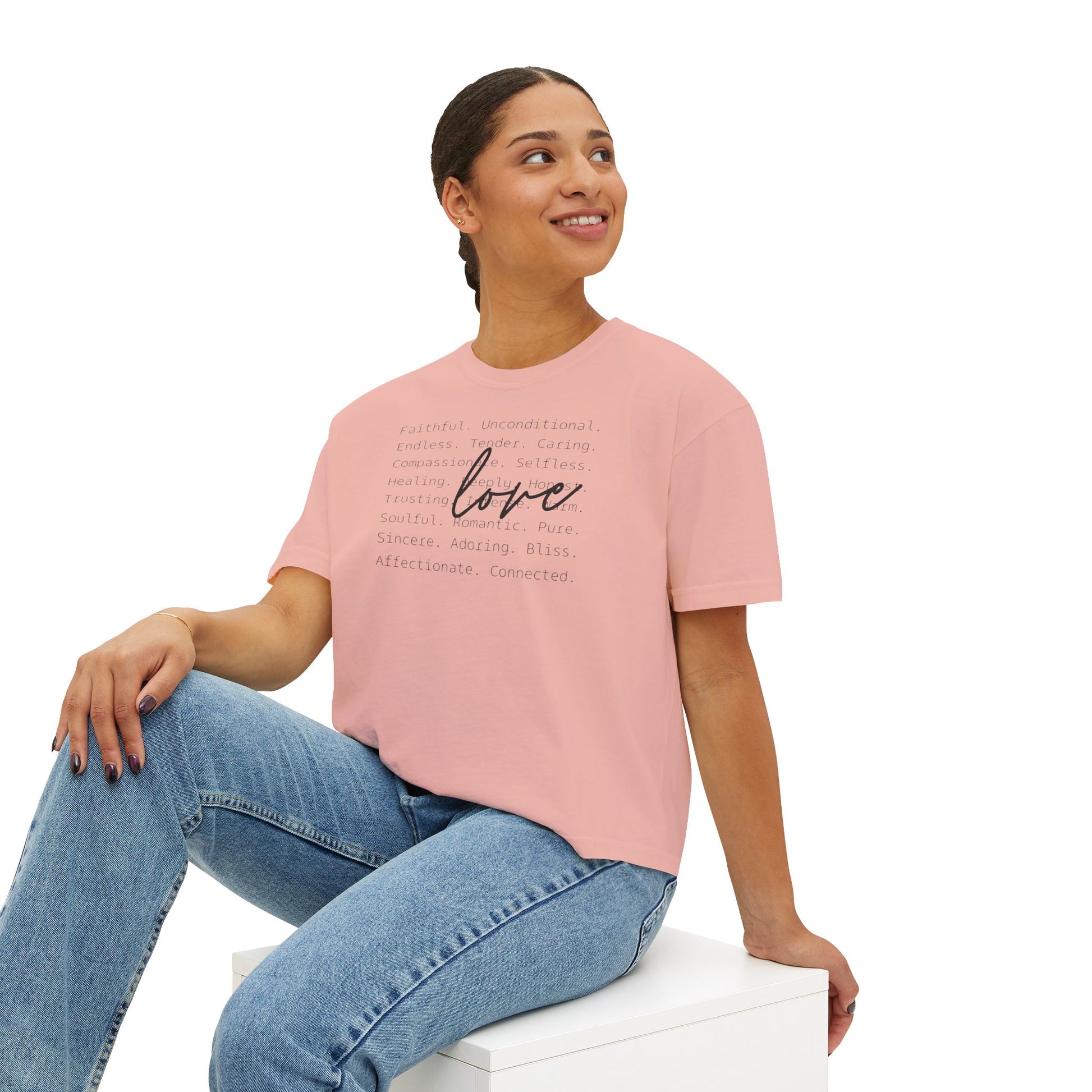 Women's Boxy Love Tee | Affirmation Top, Self-Care Gift, Cozy Casual Wear, Birthday Gift, Positive Vibes