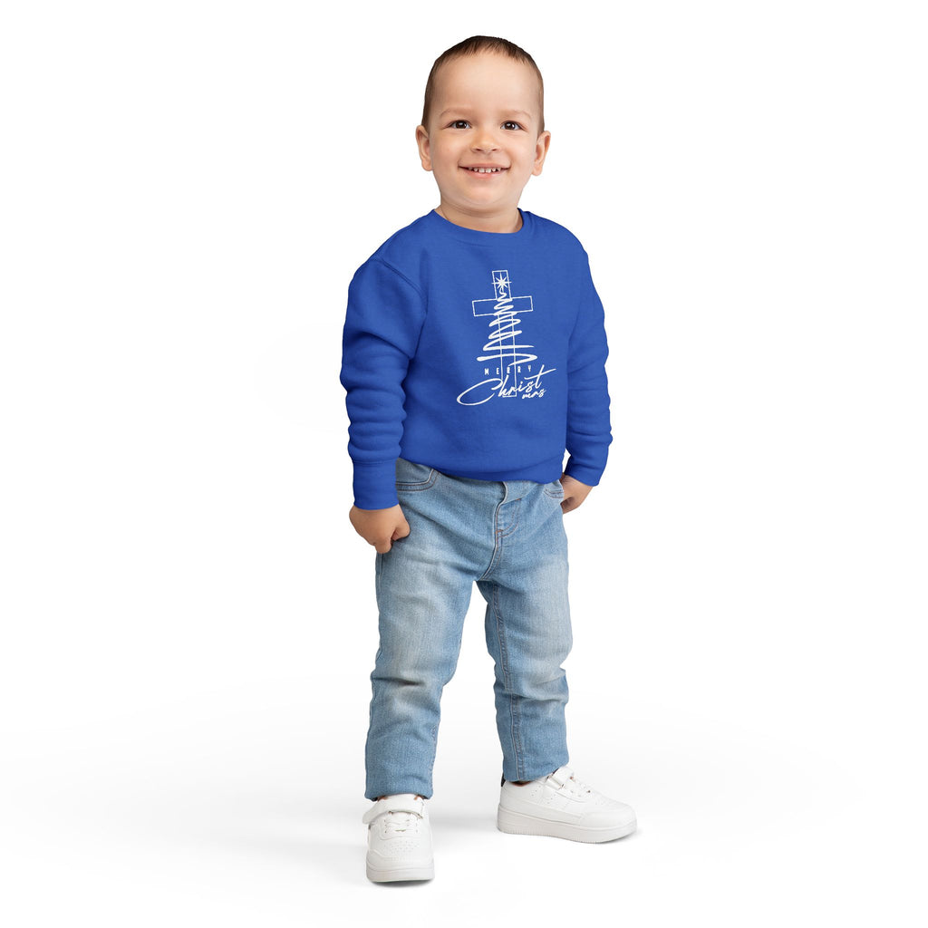 Toddler Sweatshirt — Christmas Tree & Cross "Merry Christmas"