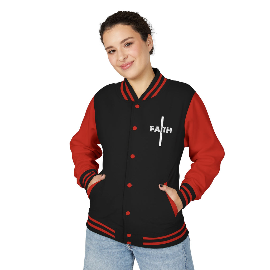 Unisex Heavyweight Letterman Jacket, Faith-based Jacket, Vintage Style Sports Jacket, College Spirit Wear, Casual Outwear, Gifts for Sports Lovers, Fall Fashion