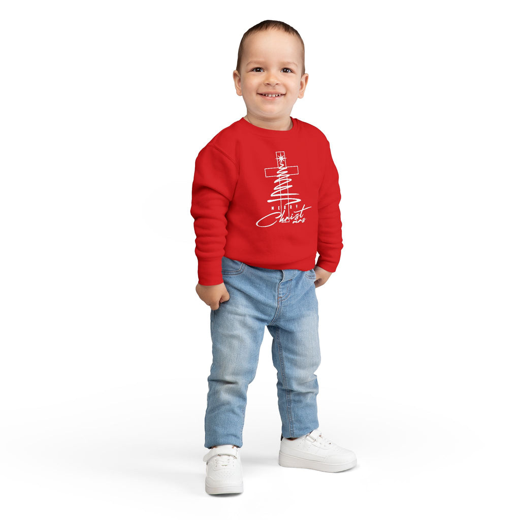 Toddler Sweatshirt - Minimalist Christmas Tree & Cross, Merry Christmas