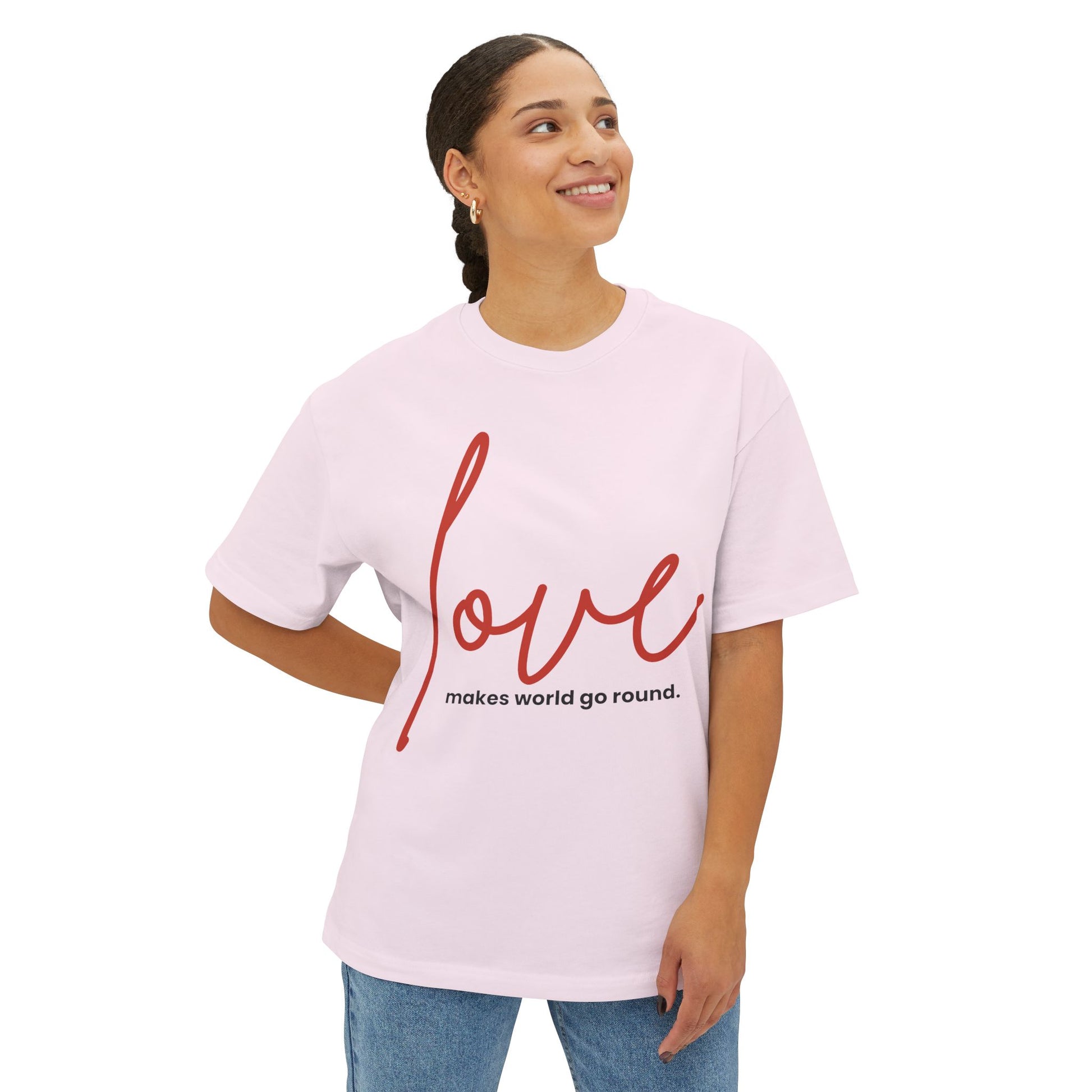 Love Makes The World Go Round Oversized Boxy Tee — Valentine's Day Shirt
