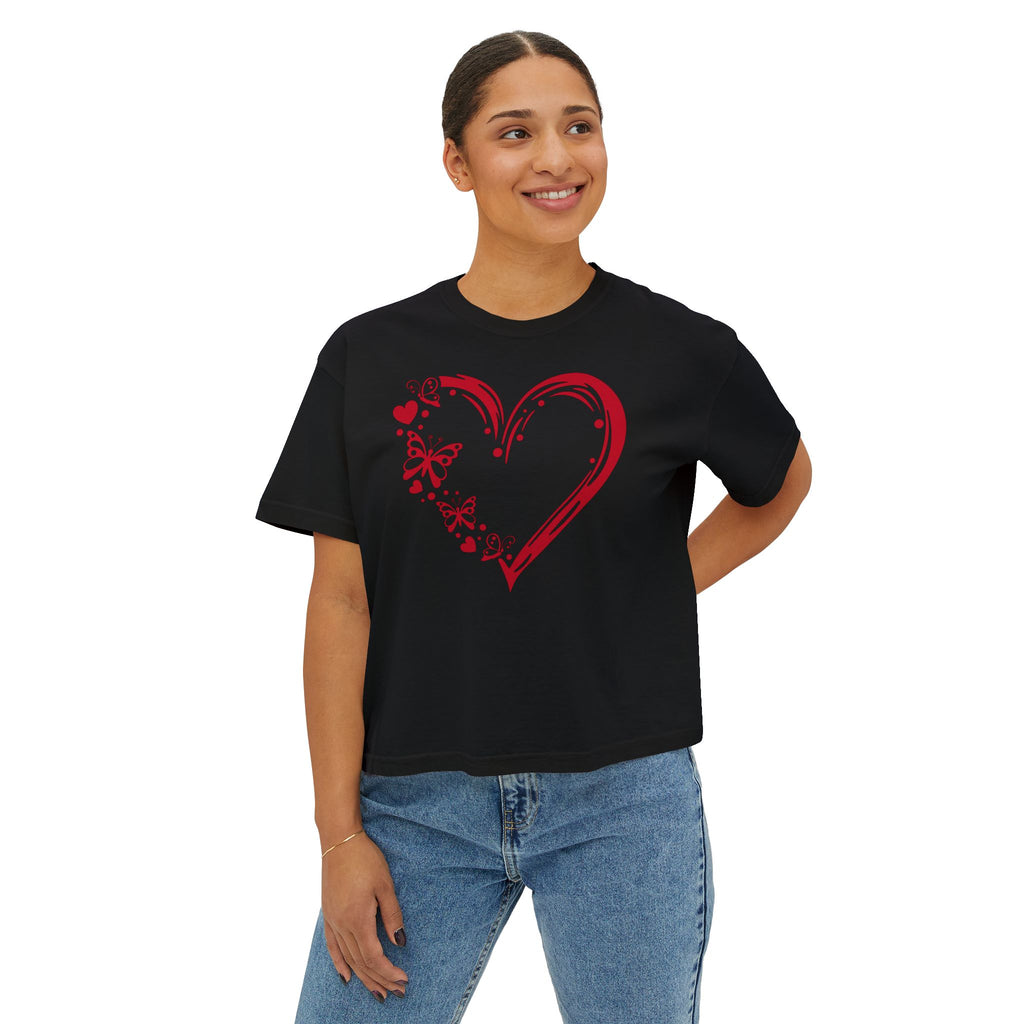 Valentine Red Butterfly Heart Women's Boxy Tee