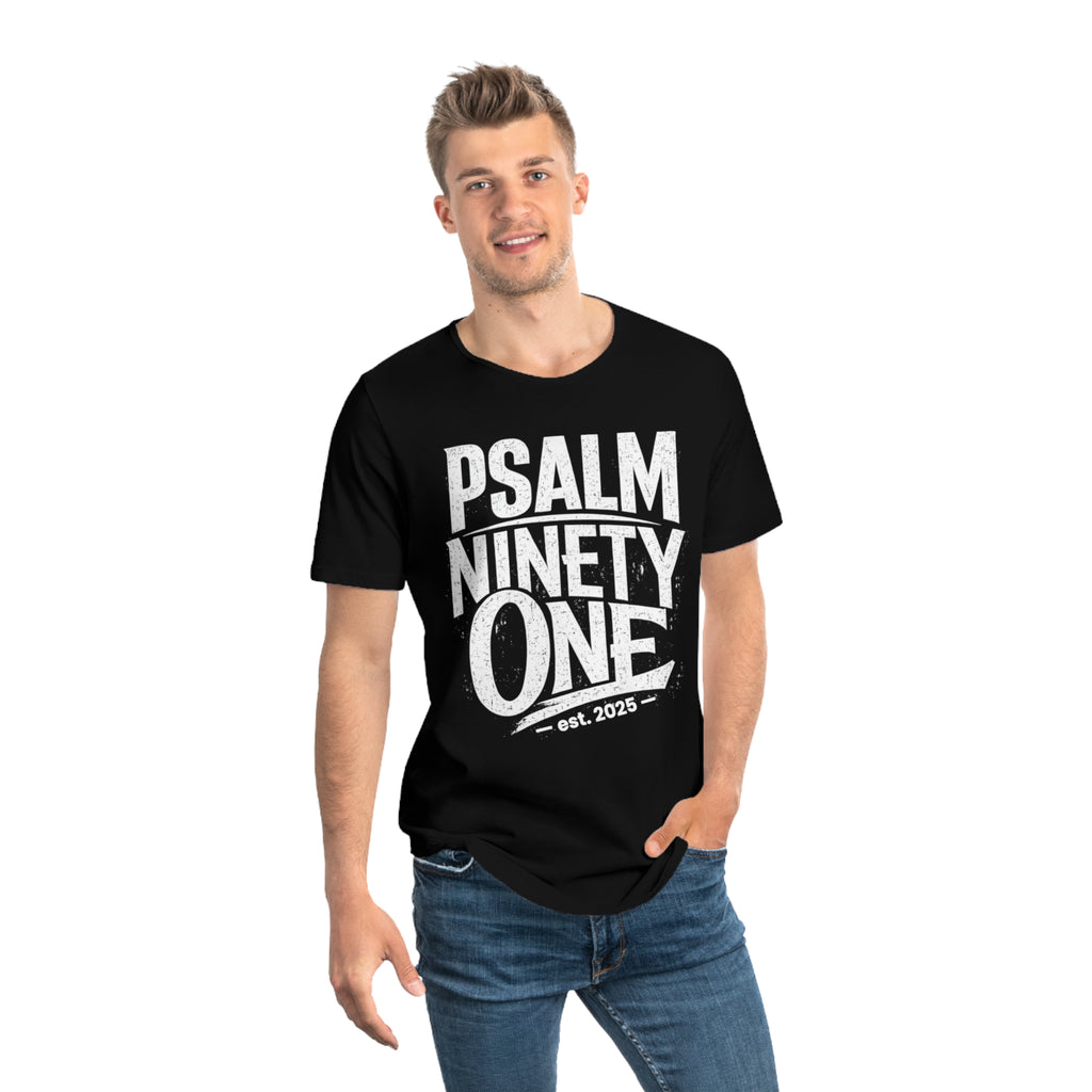 Psalm 91 Men's Curved Hem Tee — Stylish Graphic Streetwear Gift