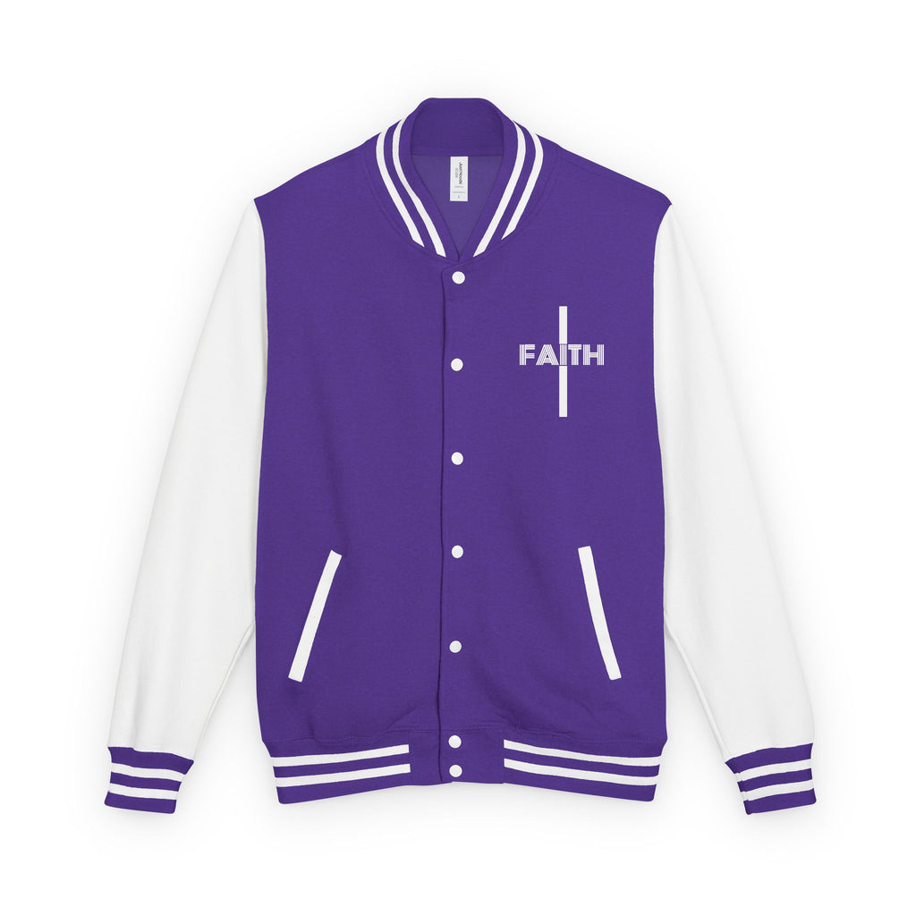Unisex Heavyweight Letterman Jacket, Faith-based Jacket, Vintage Style Sports Jacket, College Spirit Wear, Casual Outwear, Gifts for Sports Lovers, Fall Fashion