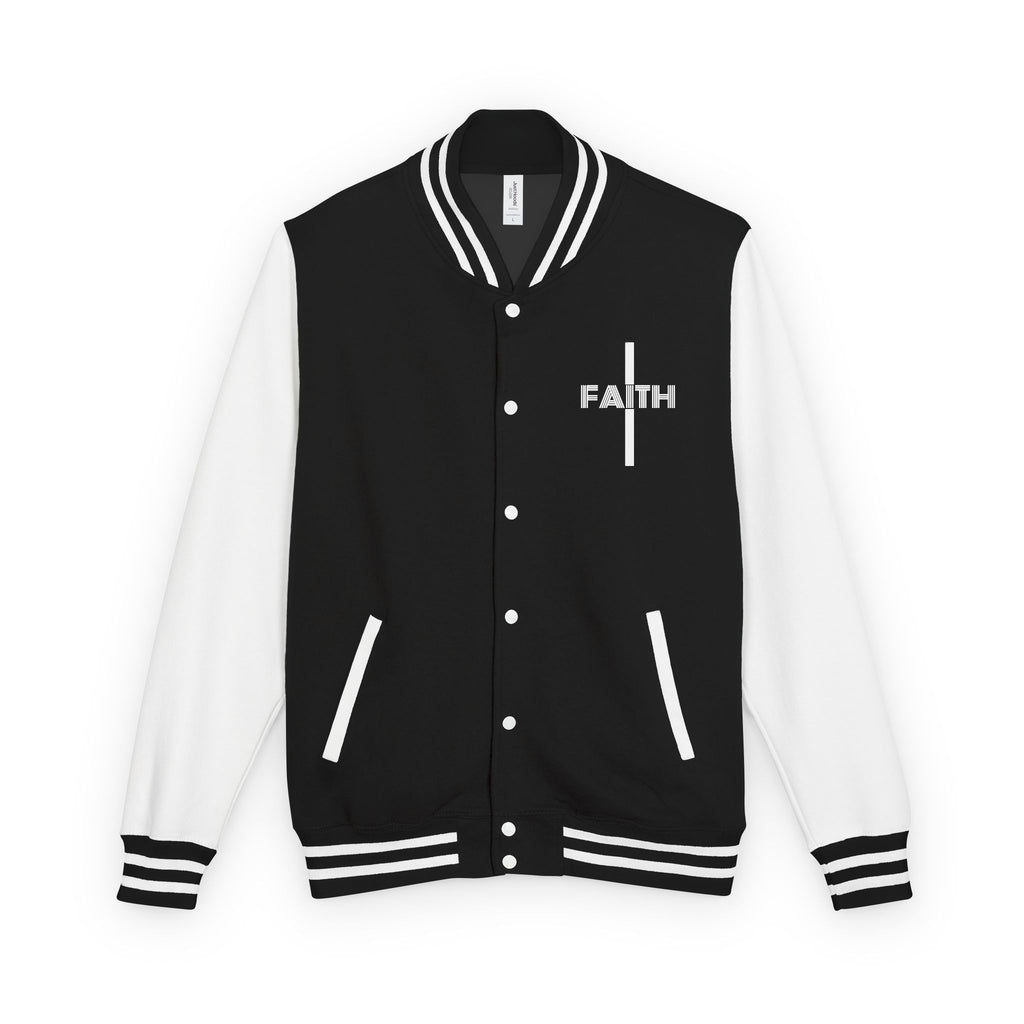 Unisex Heavyweight Letterman Jacket, Faith-based Jacket, Vintage Style Sports Jacket, College Spirit Wear, Casual Outwear, Gifts for Sports Lovers, Fall Fashion