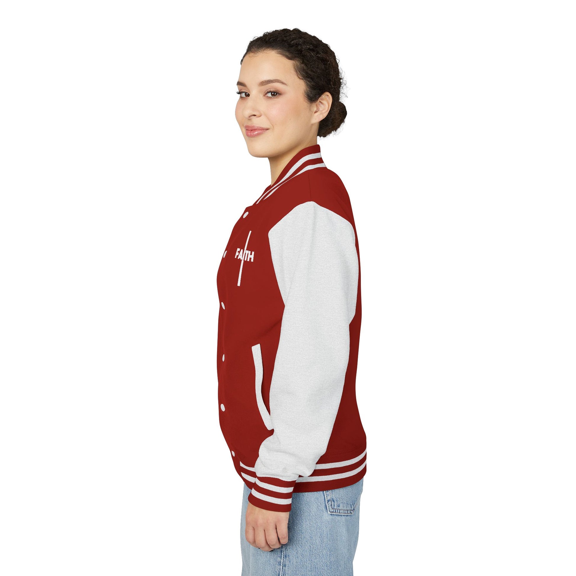Unisex Heavyweight Letterman Jacket, Faith-based Jacket, Vintage Style Sports Jacket, College Spirit Wear, Casual Outwear, Gifts for Sports Lovers, Fall Fashion