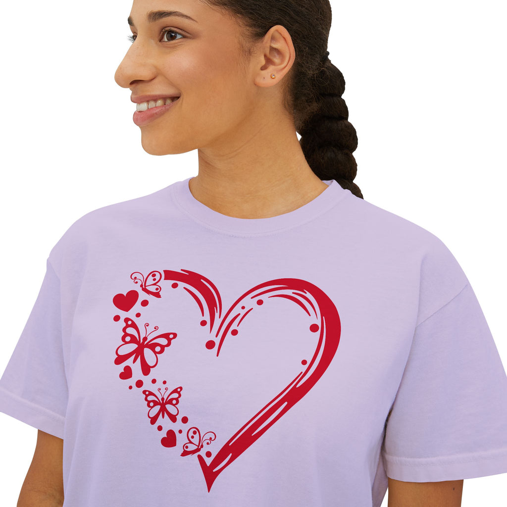 Valentine Red Butterfly Heart Women's Boxy Tee
