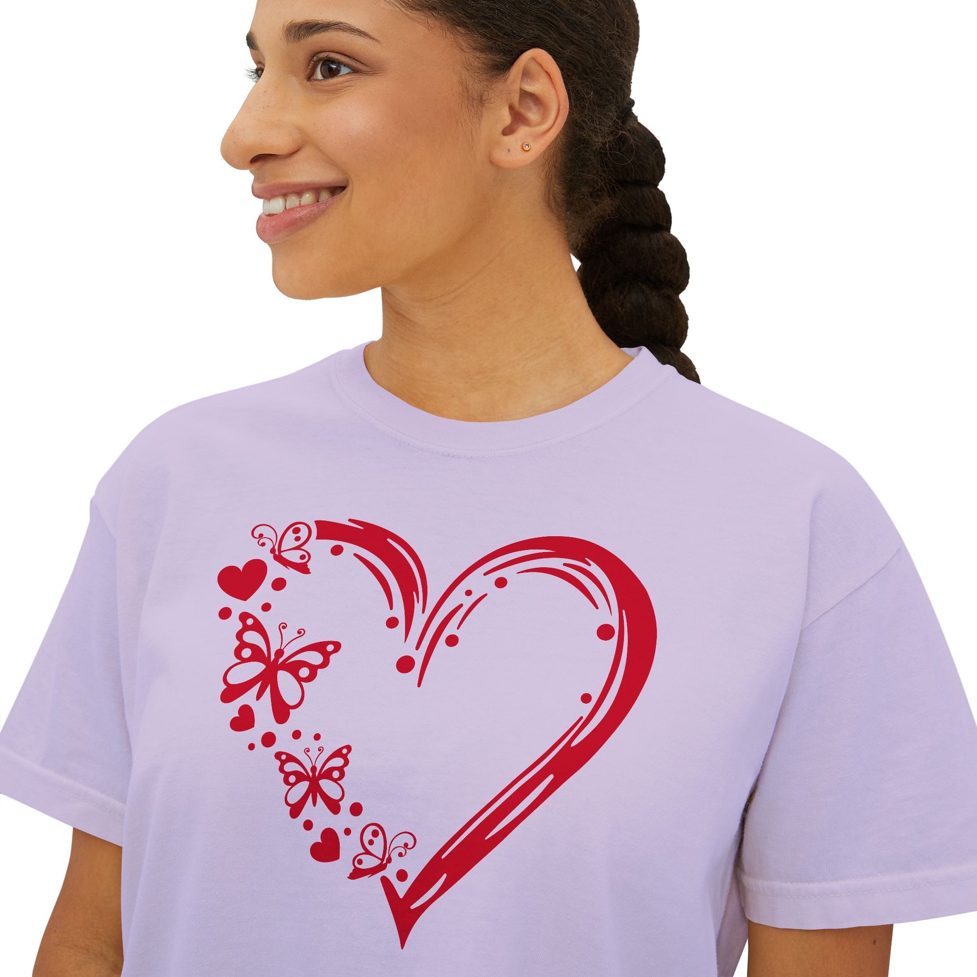 Valentine Red Butterfly Heart Women's Boxy Tee