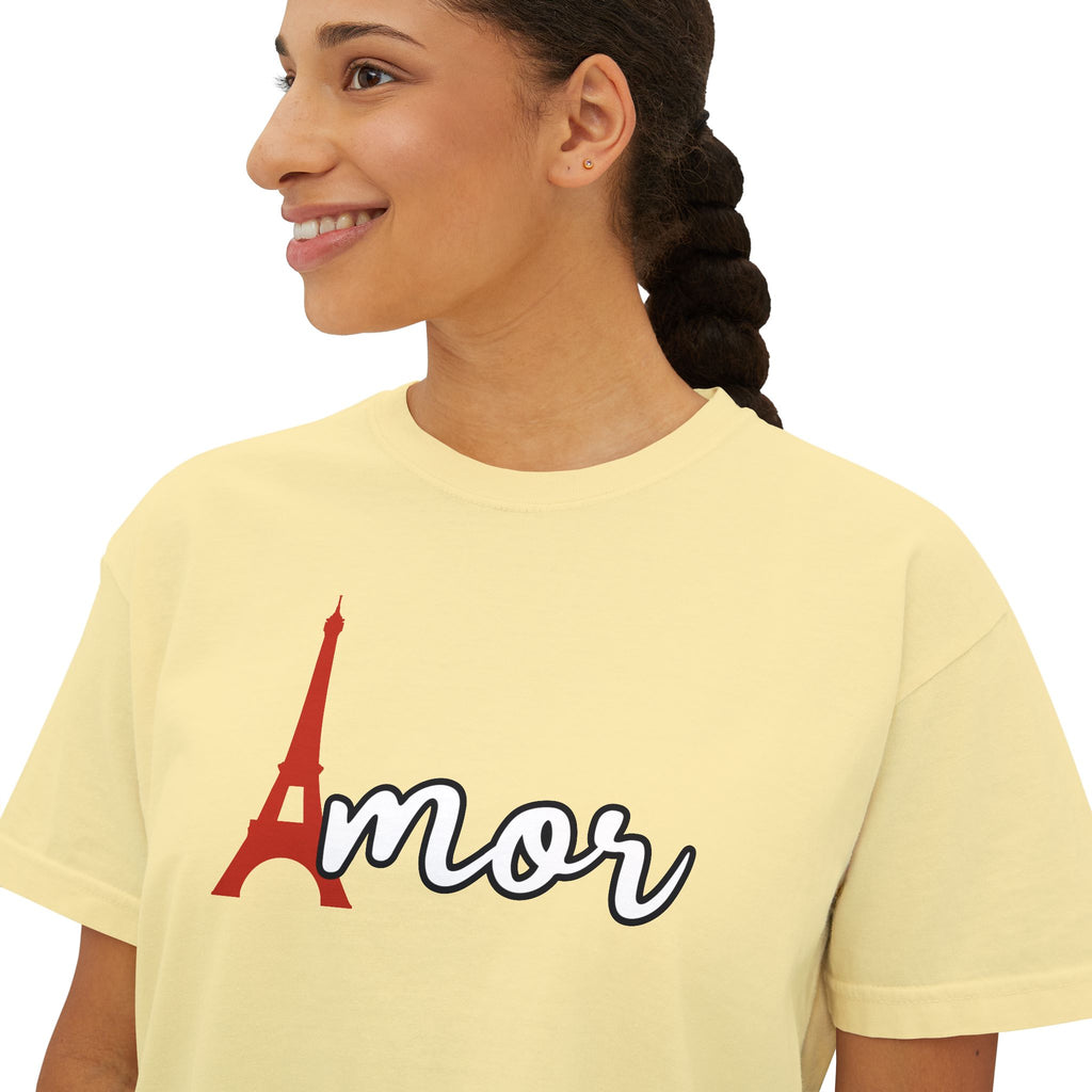 Amor Eiffel Tower Valentine Women's Boxy Tee — Cute Spanish Love Graphic