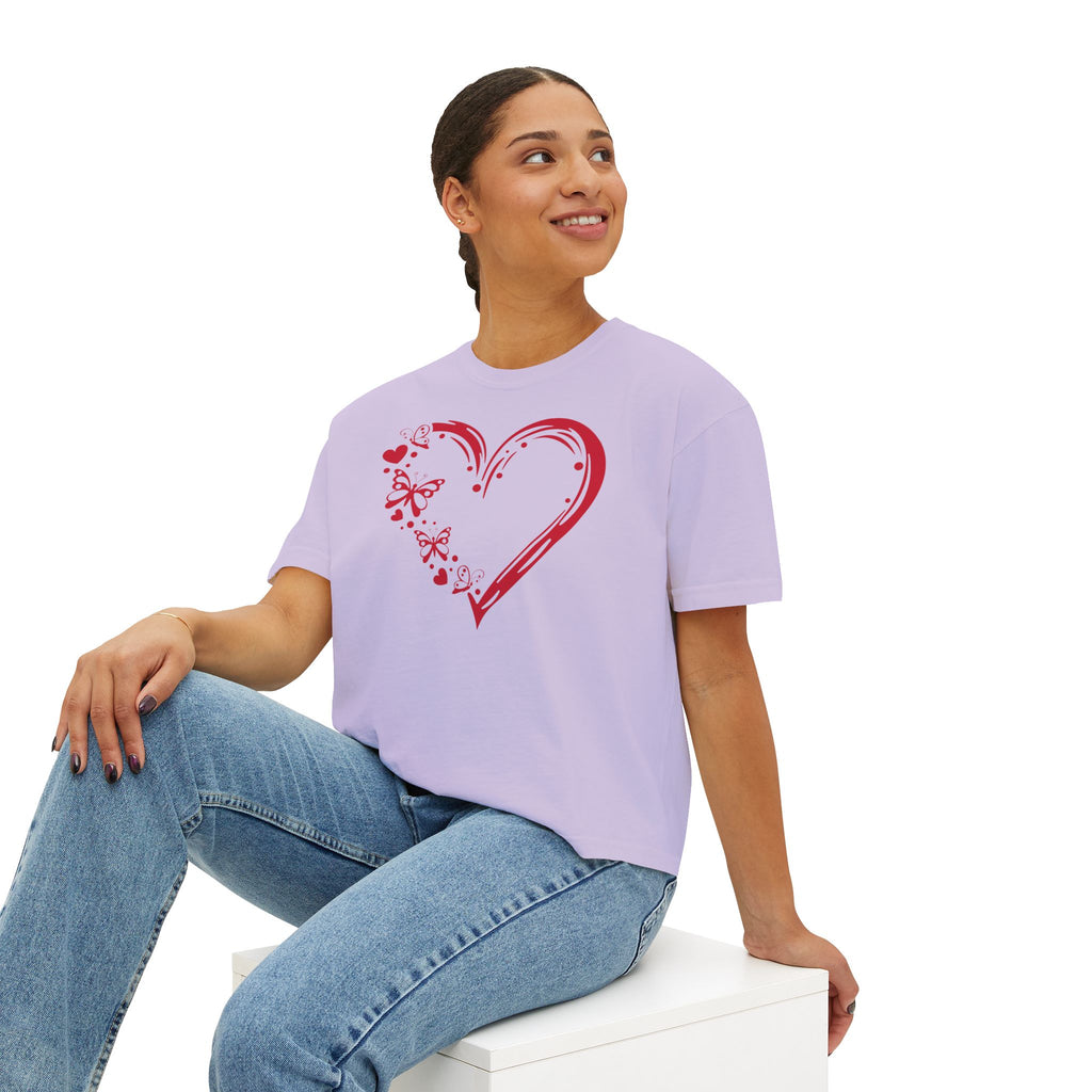 Valentine Red Butterfly Heart Women's Boxy Tee