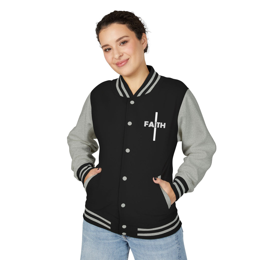 Unisex Heavyweight Letterman Jacket, Faith-based Jacket, Vintage Style Sports Jacket, College Spirit Wear, Casual Outwear, Gifts for Sports Lovers, Fall Fashion