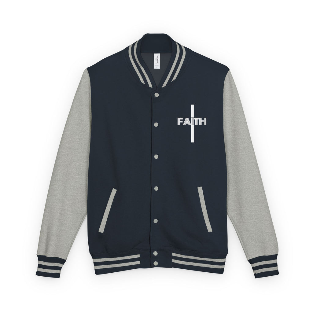 Unisex Heavyweight Letterman Jacket, Faith-based Jacket, Vintage Style Sports Jacket, College Spirit Wear, Casual Outwear, Gifts for Sports Lovers, Fall Fashion