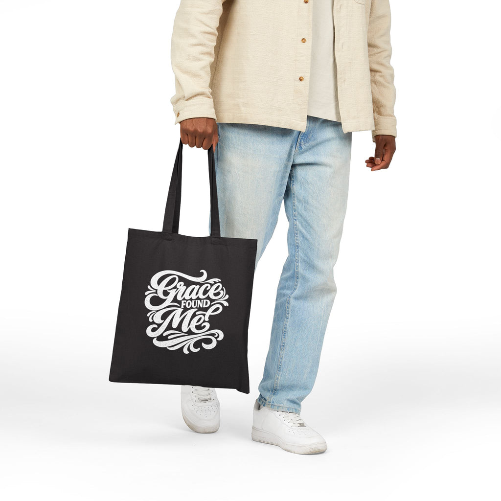 Canvas Tote Bag — "Grace Found Me" Inspirational Script Tote