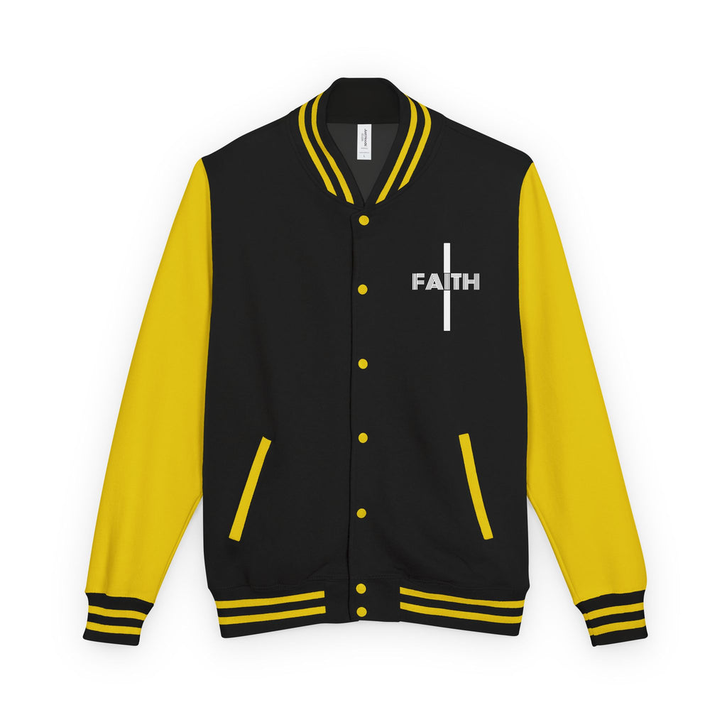 Unisex Heavyweight Letterman Jacket, Faith-based Jacket, Vintage Style Sports Jacket, College Spirit Wear, Casual Outwear, Gifts for Sports Lovers, Fall Fashion