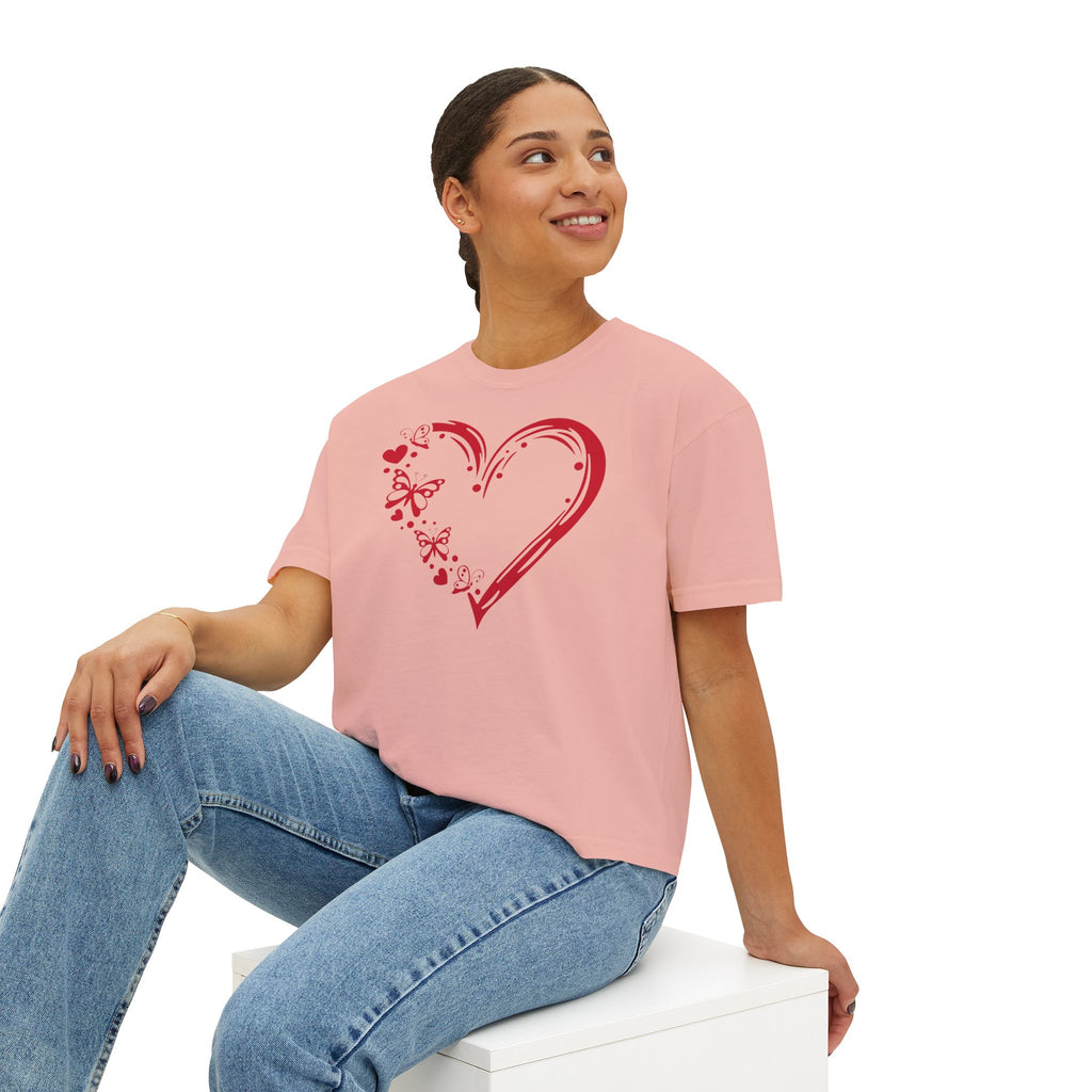 Valentine Red Butterfly Heart Women's Boxy Tee