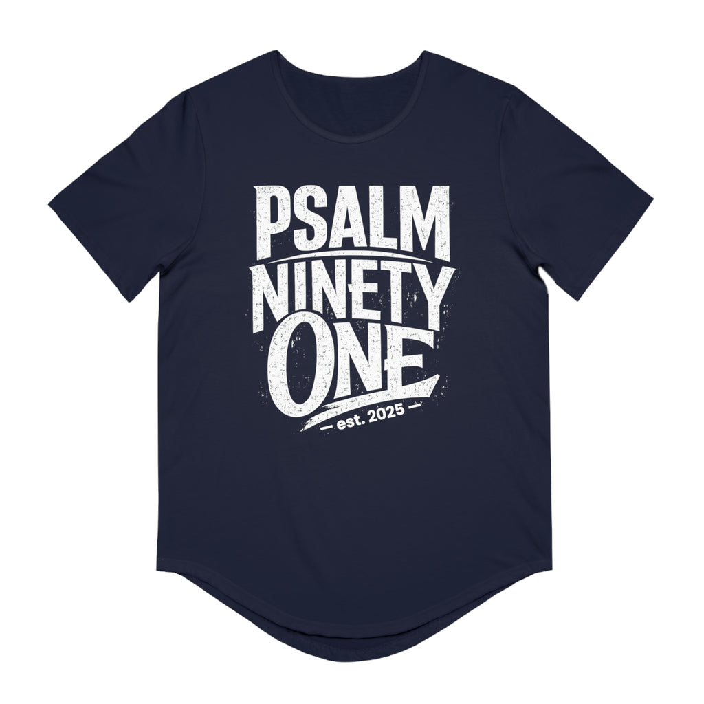 Psalm 91 Men's Curved Hem Tee — Stylish Graphic Streetwear Gift