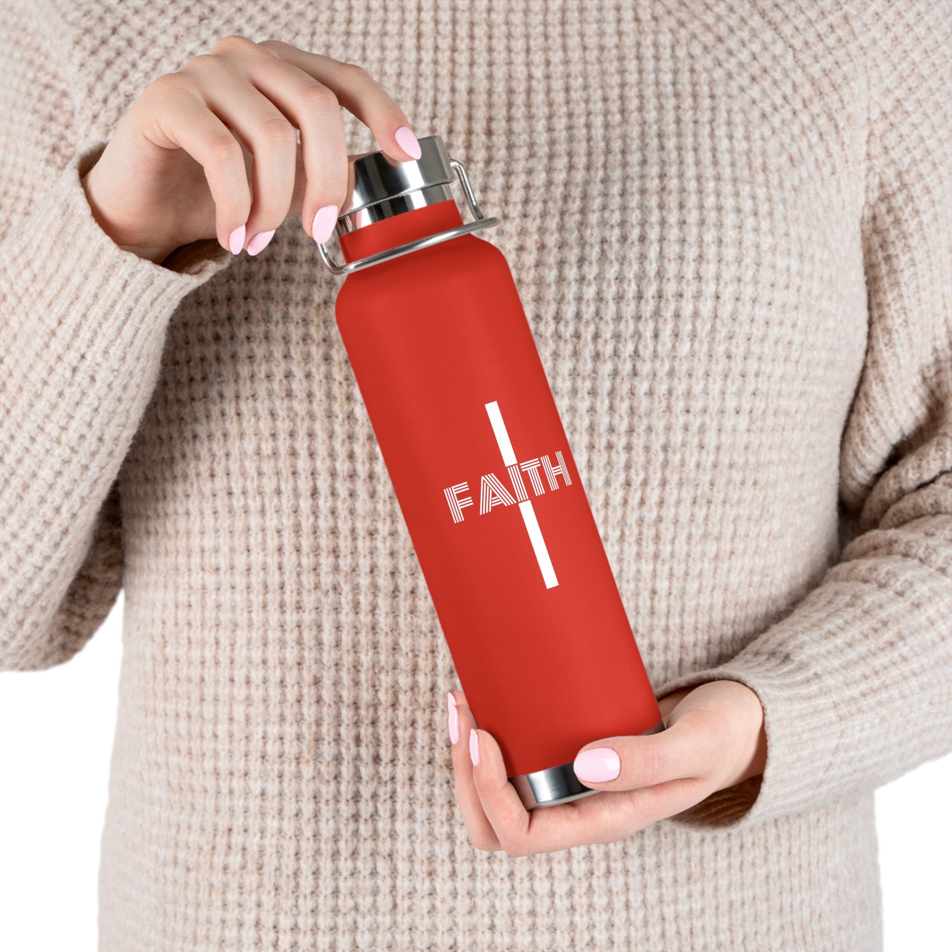 Faith Cross 22oz Insulated Water Bottle — Copper Vacuum Thermal Flask