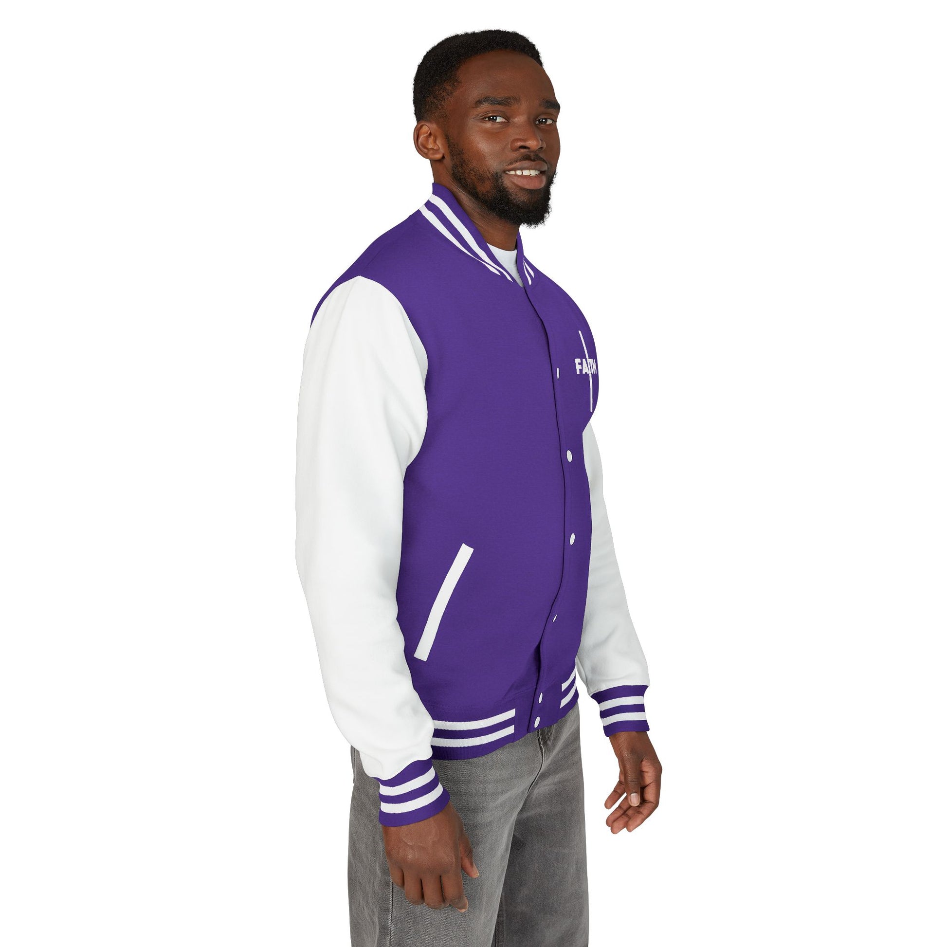 Unisex Heavyweight Letterman Jacket, Faith-based Jacket, Vintage Style Sports Jacket, College Spirit Wear, Casual Outwear, Gifts for Sports Lovers, Fall Fashion